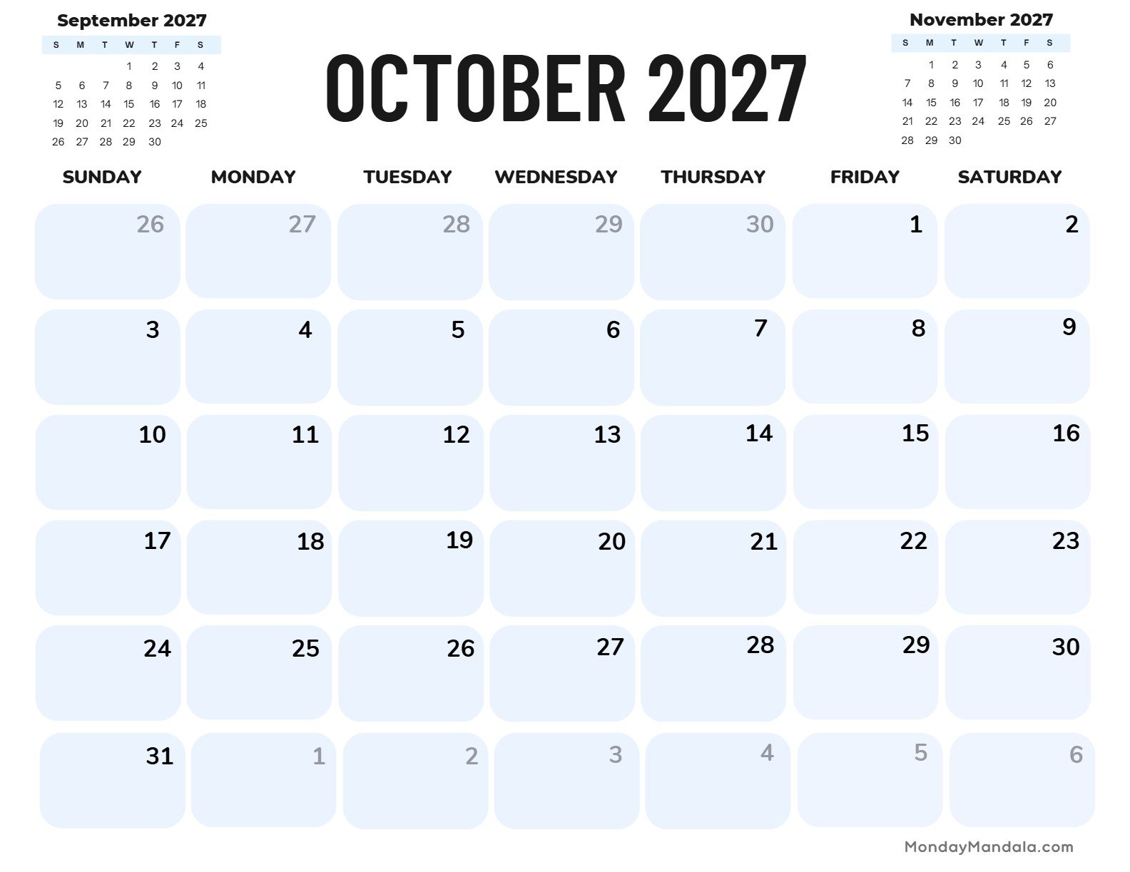 October 2027 Calendar Printable Corporate Landscape v2