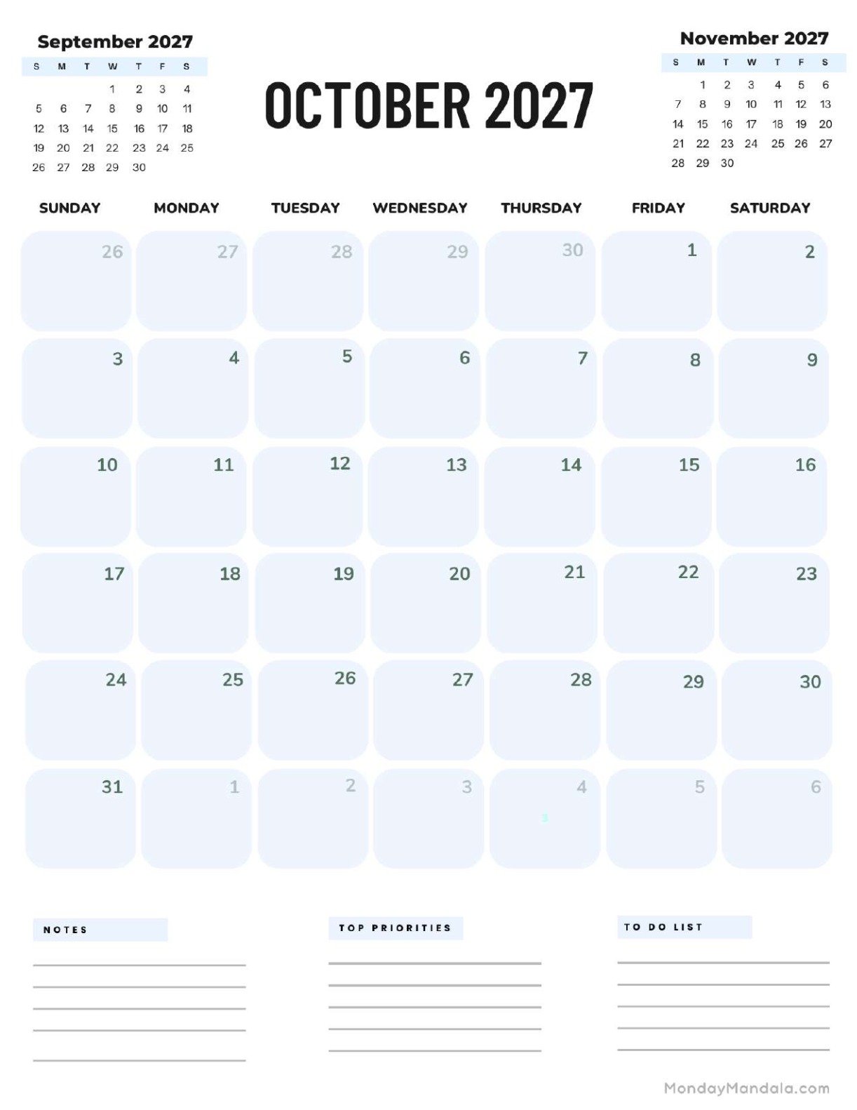 October 2027 Calendar Printable Corporate Portrait