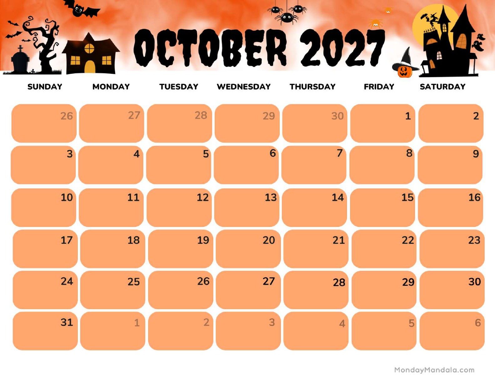 October 2027 Calendar Printable Haunted Landscape