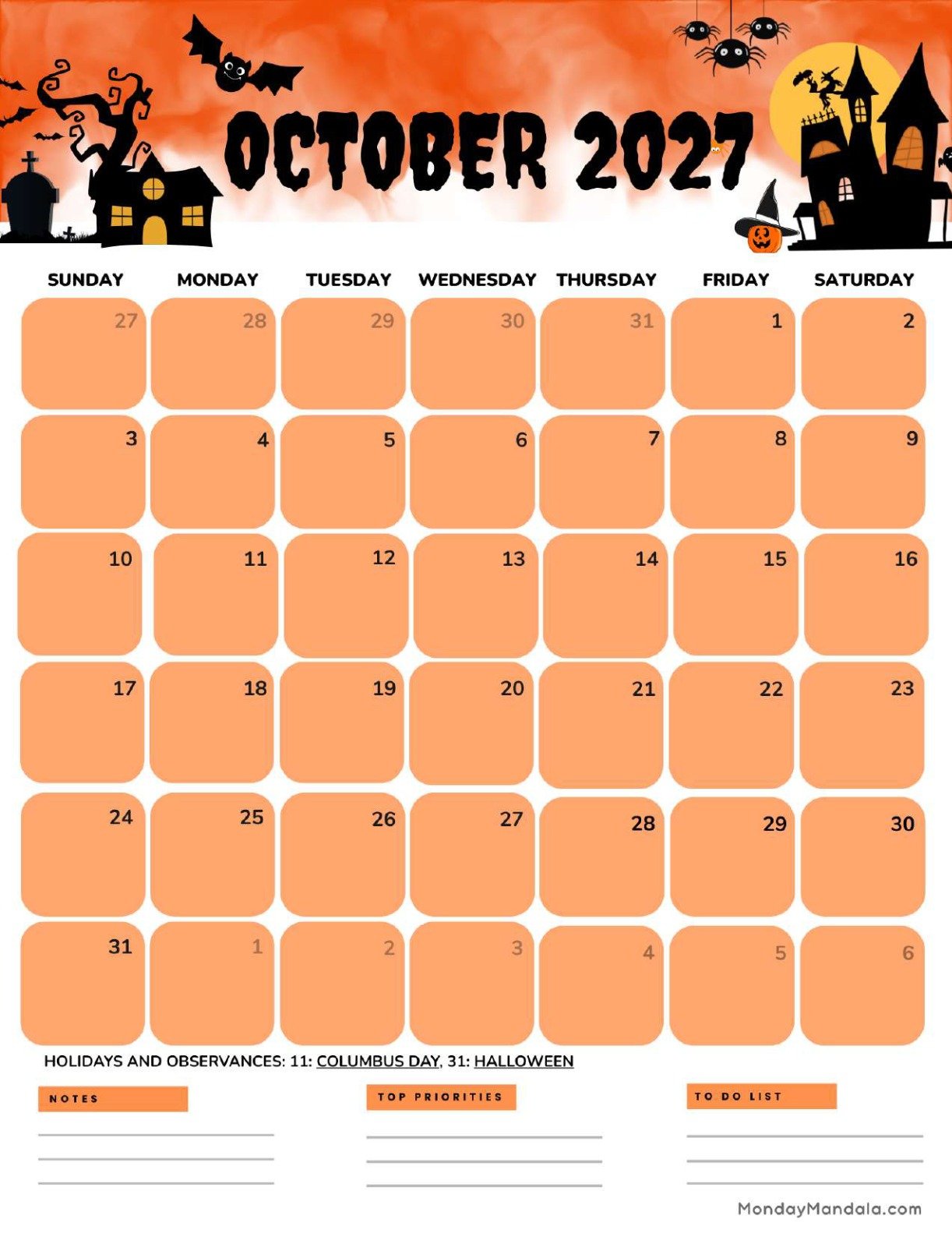 October 2027 Calendar Printable Haunted Portrait