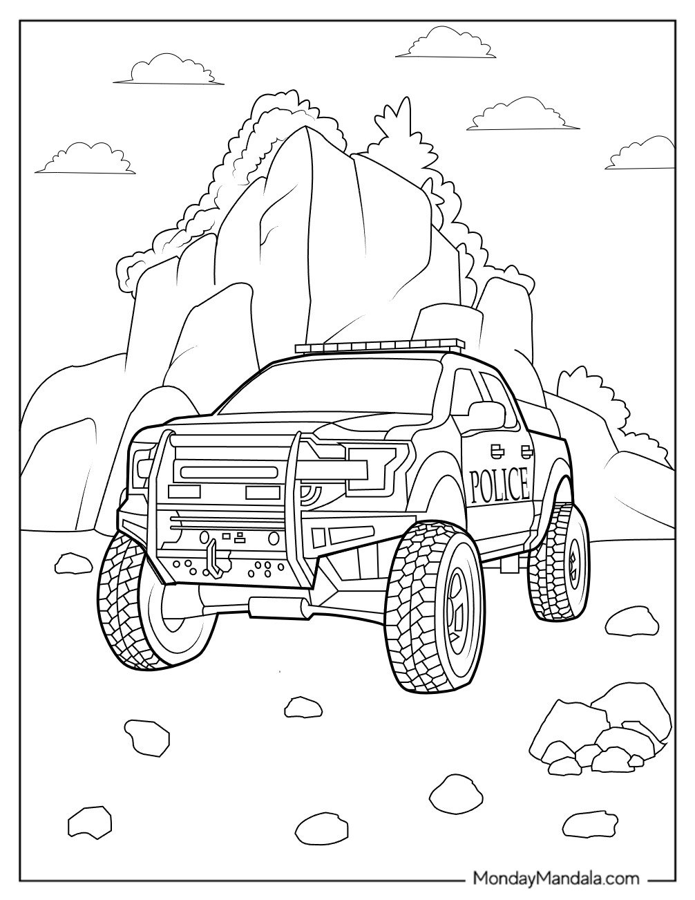 Off Roading Police Car Coloring Page For Kids