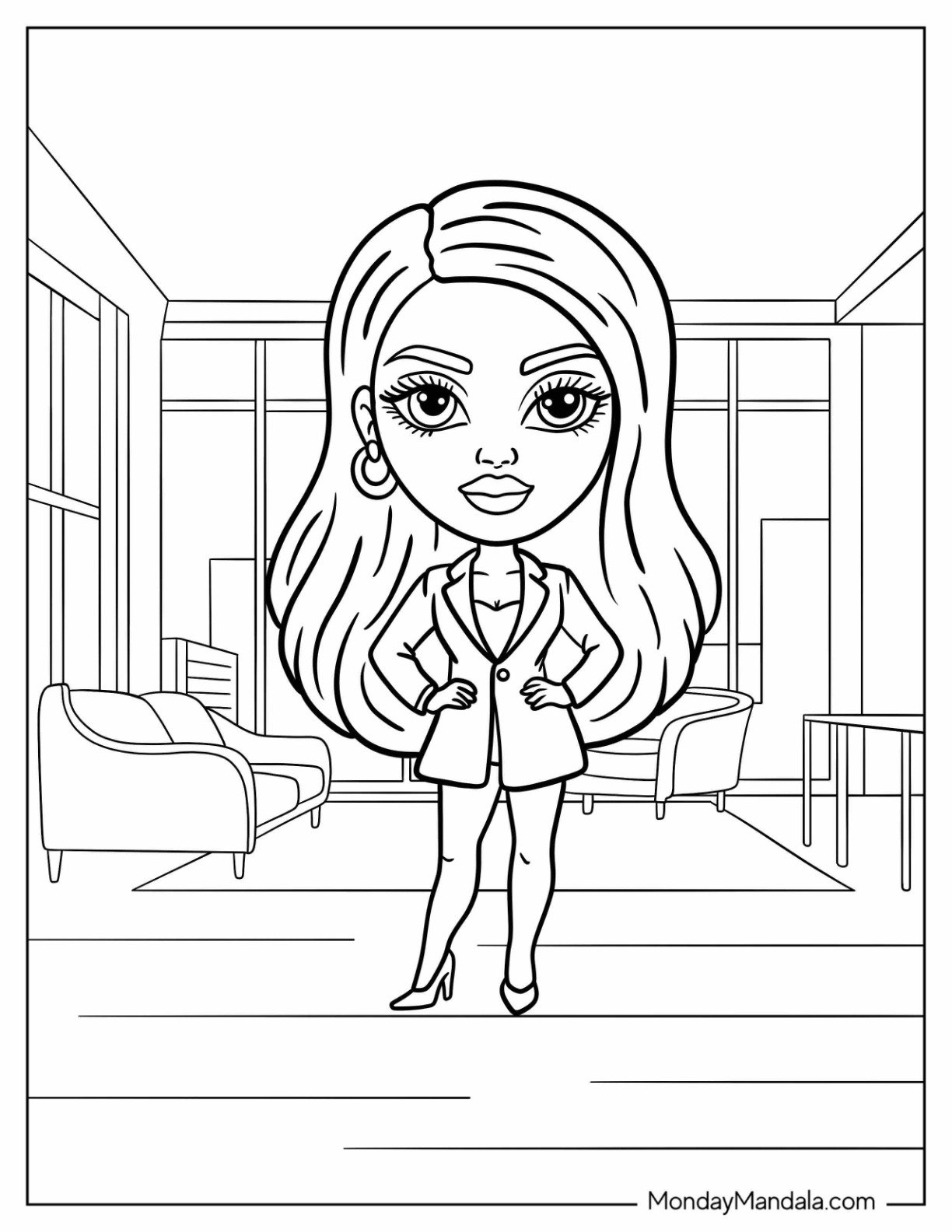 Office Baddie Coloring Page in a Blazer for Kids