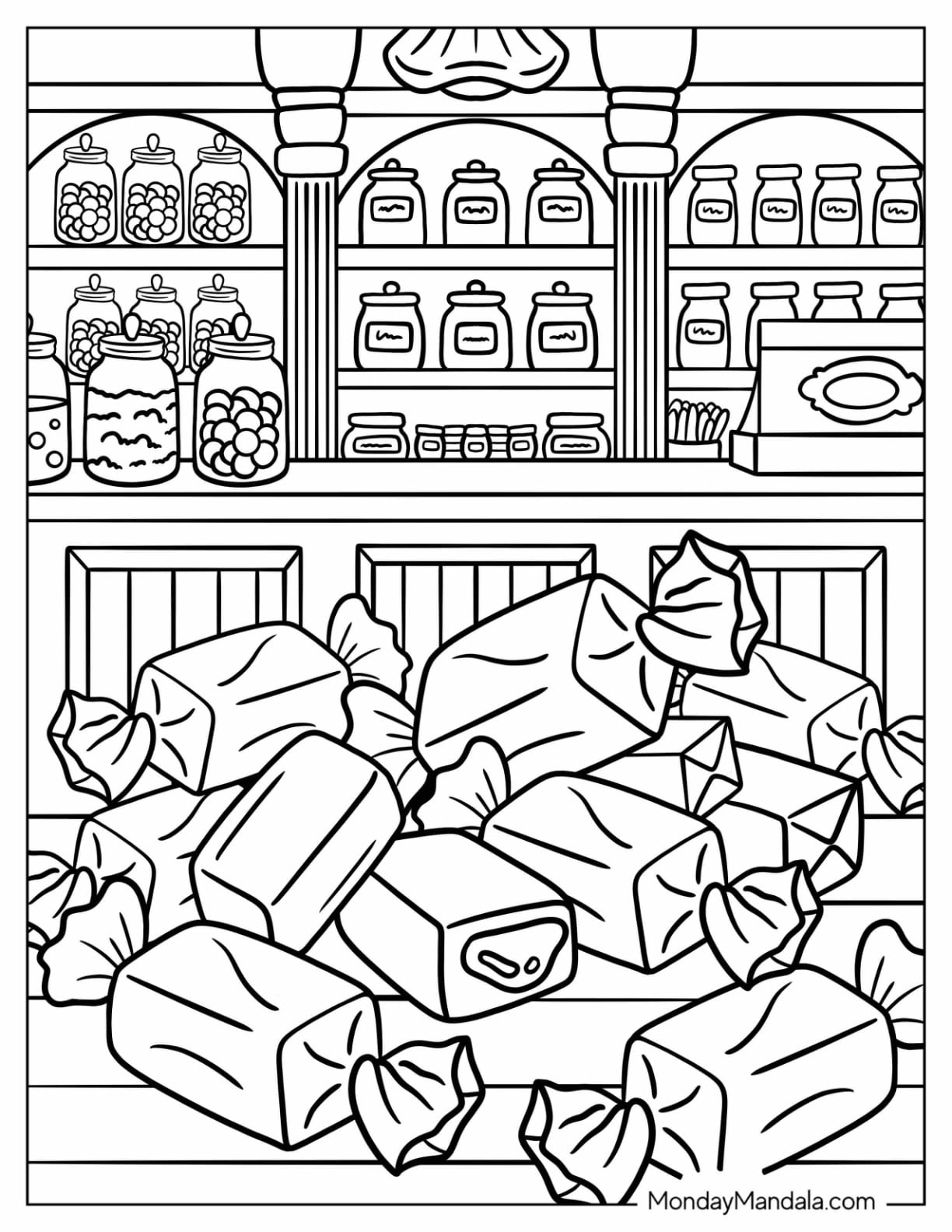 Candy Coloring Page of Old Fashioned Candy Shop Taffy Display