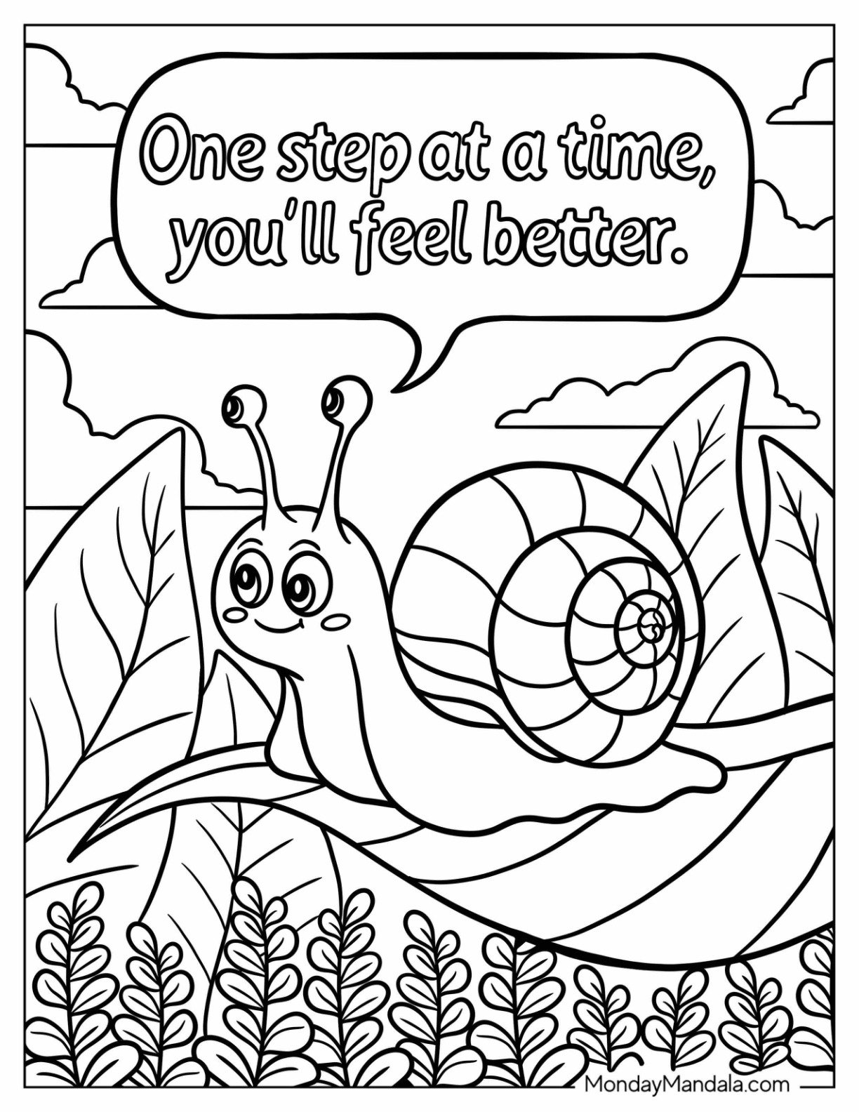 Sad Coloring Page Of One Step At A Time You ll Feel Better With Snail For Kids