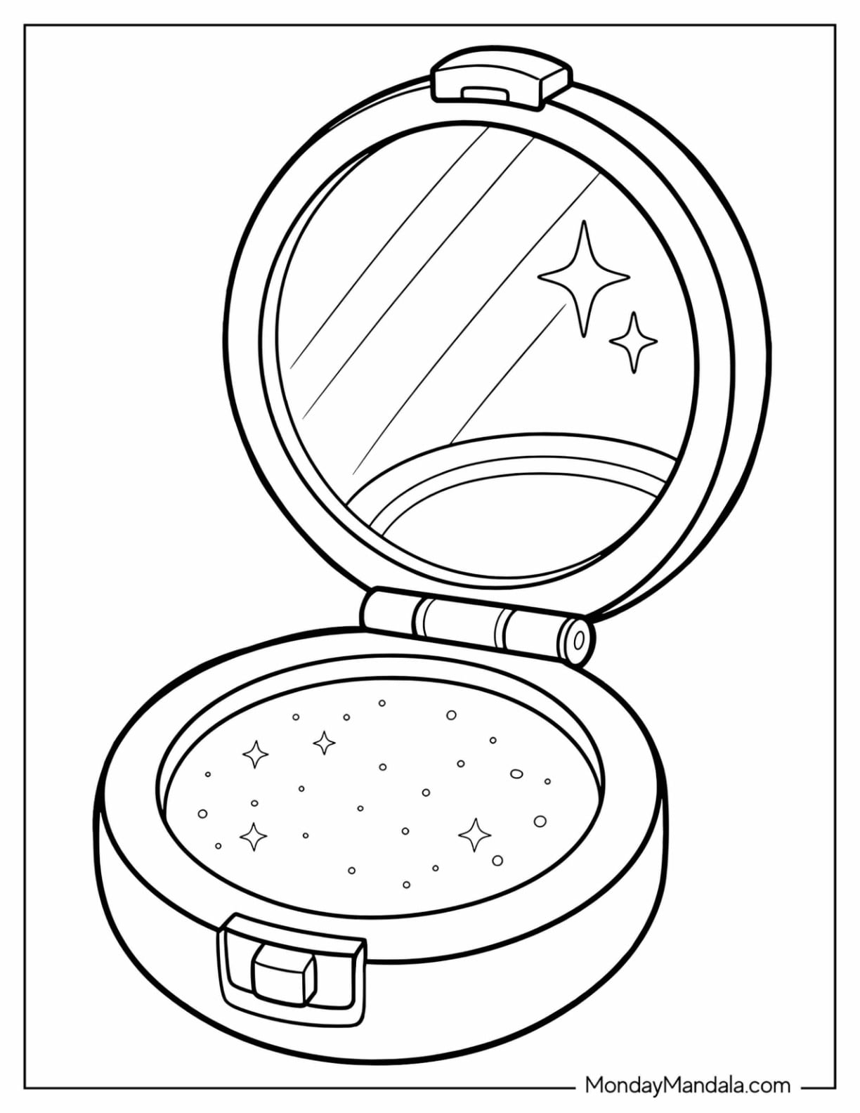 Open Makeup Compact with Sparkling Powder Coloring Page for Kids