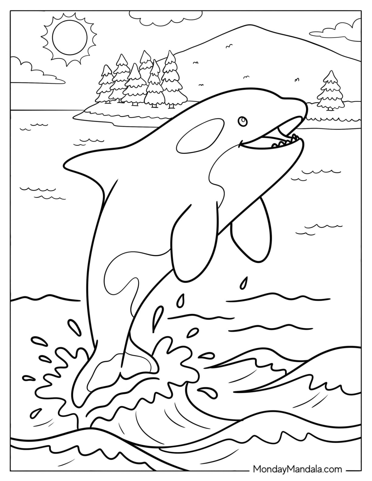 Canada Coloring Page of Orca Whale Jumping in Pacific Ocean