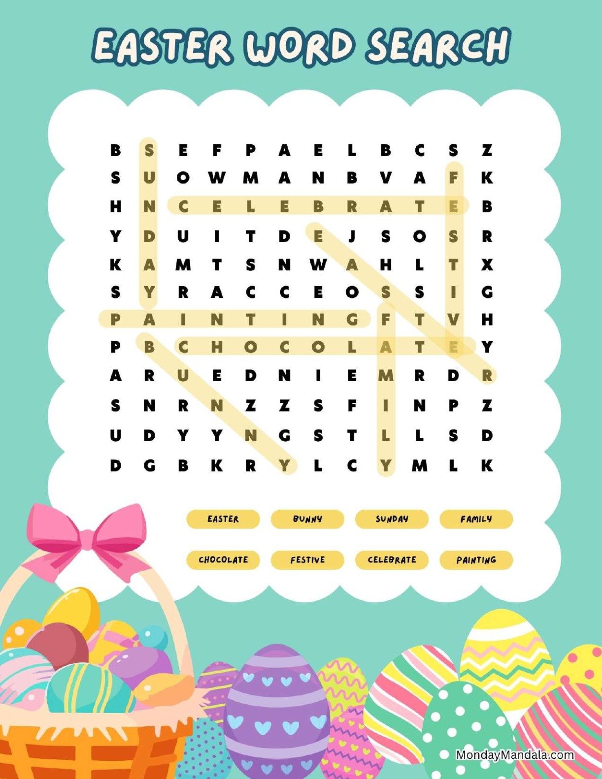 Painted Eggs Easter Word Search Answer Key