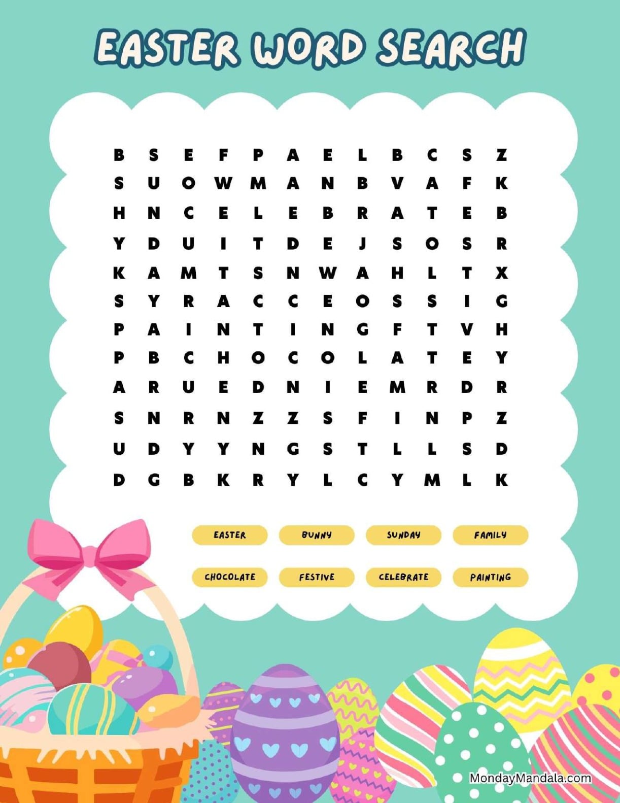 Painted Eggs Easter Word Search