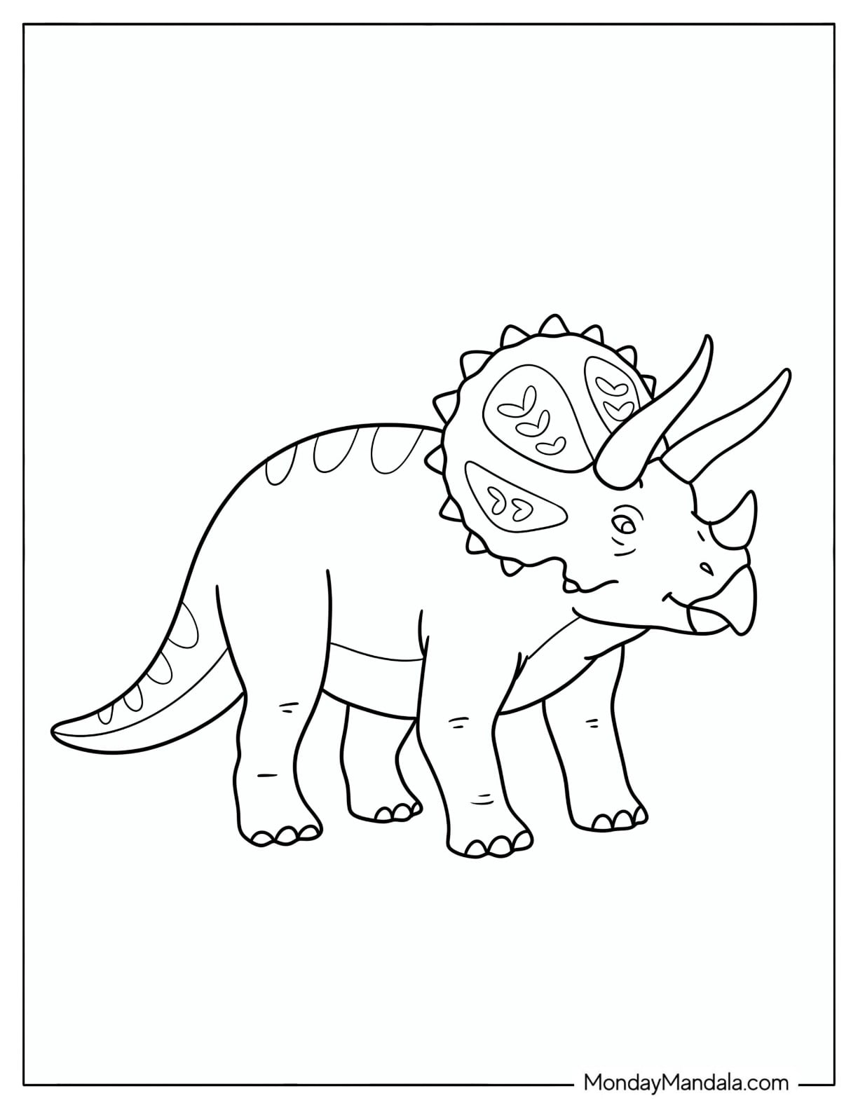 Patterned Triceratops Standing Sideways Coloring Page