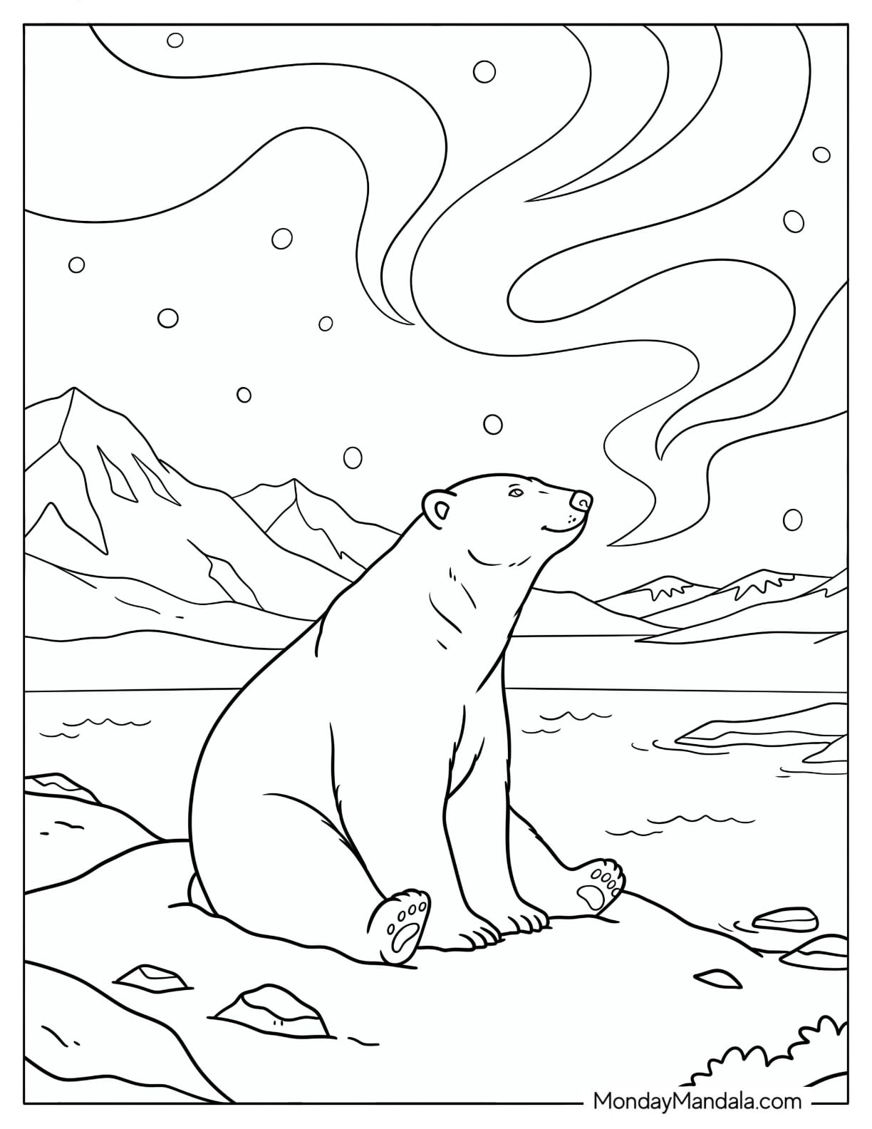 Peaceful Polar Bear Watching the Aurora Borealis
