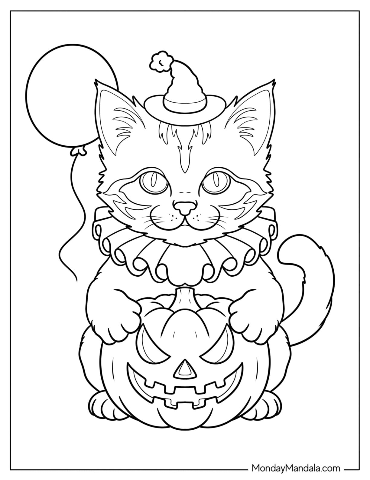 Pennywise Halloween Cat Coloring Page Holding Pumpkin