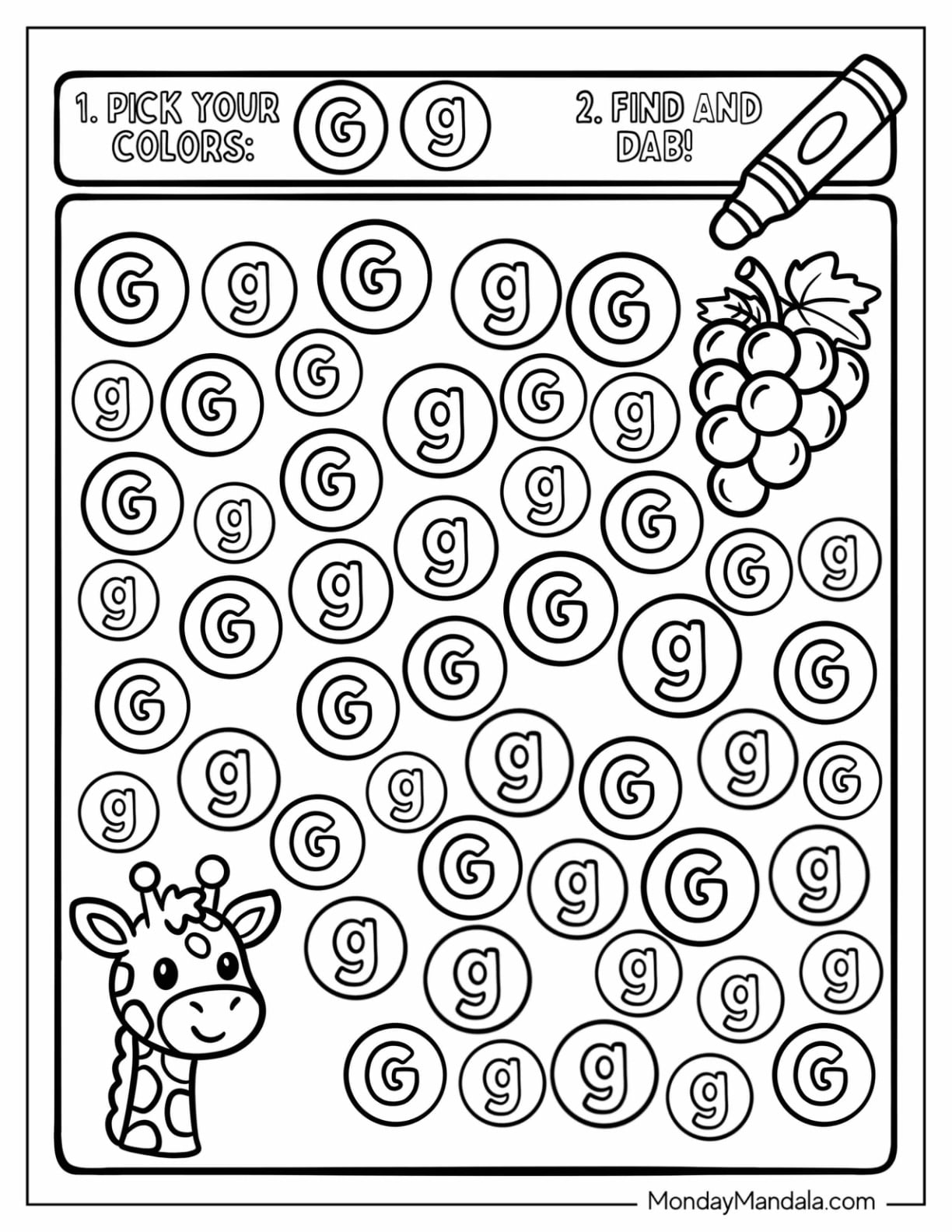 Pick Your Color Letter G Coloring Page Worksheet for Kids