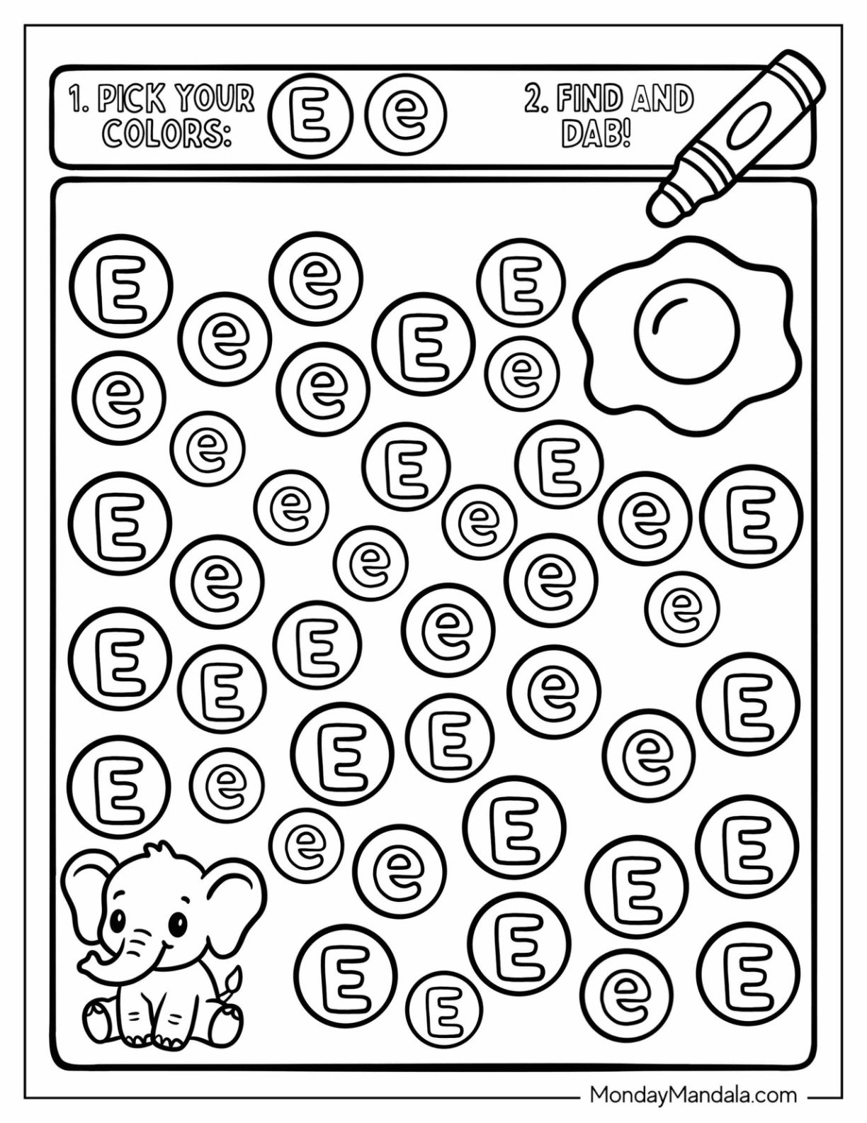 Pick Your Colors Letter E Worksheet