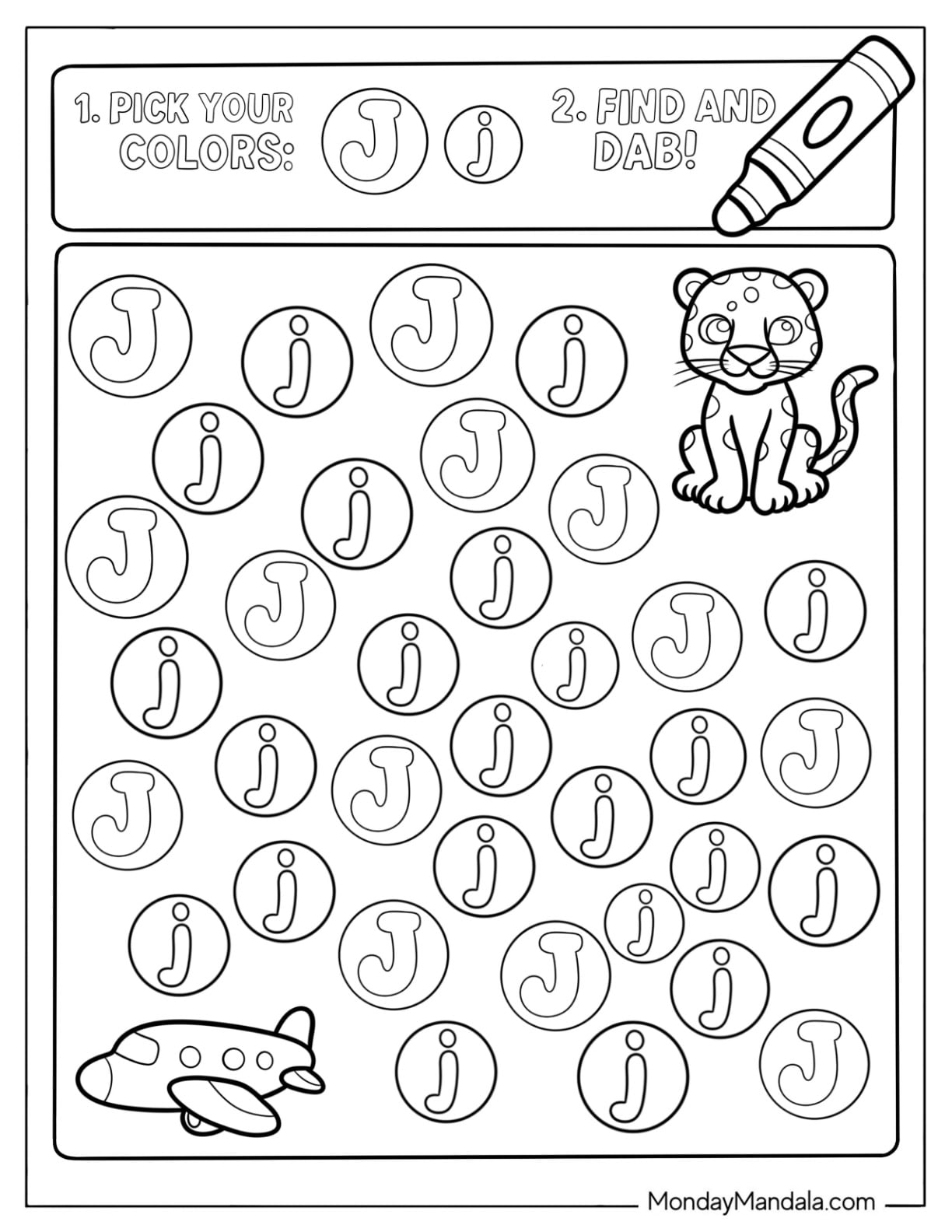 Pick Your Colors Letter J Coloring Page Worksheet