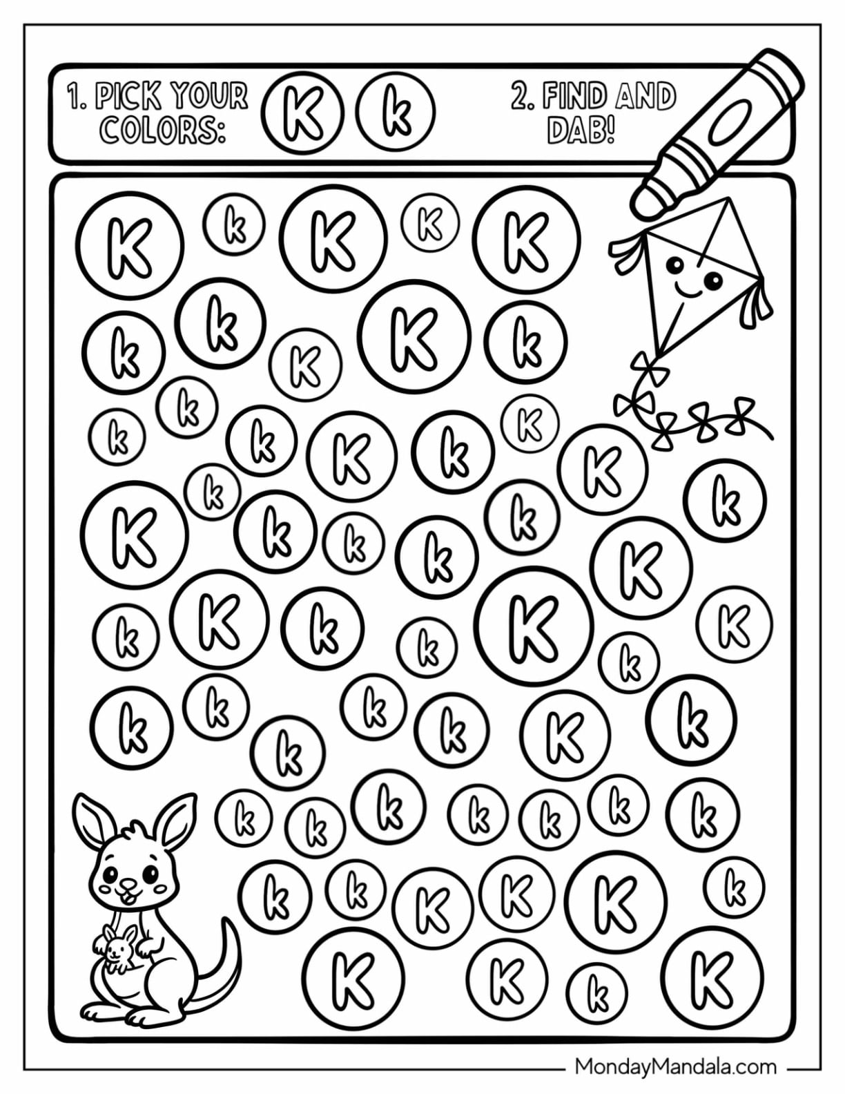 Pick Your Colors Letter K Coloring Page Worksheet for Kids