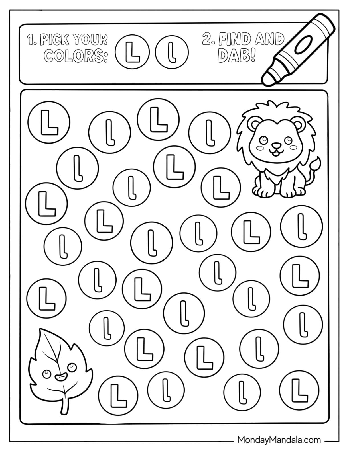 Pick Your Colors Letter L Coloring Page Worksheet