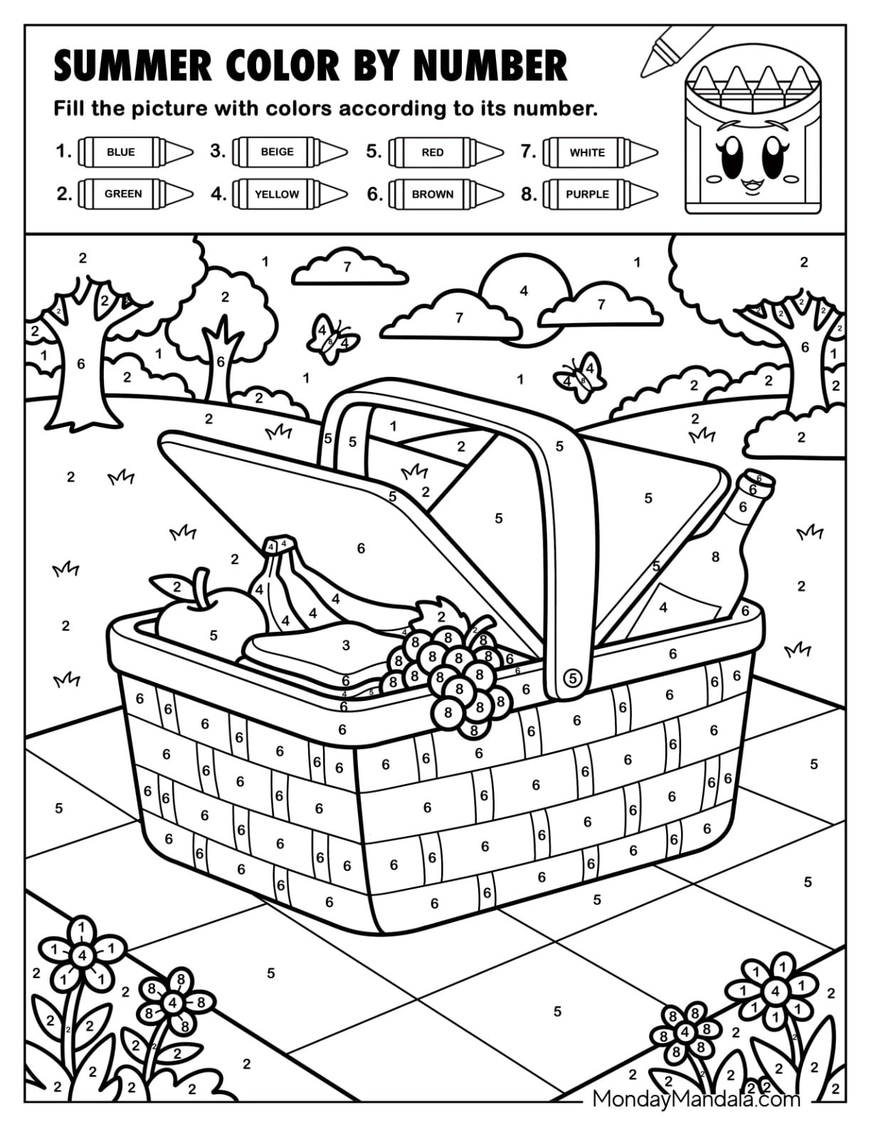 Picnic Basket in the Park Summer Color by Number