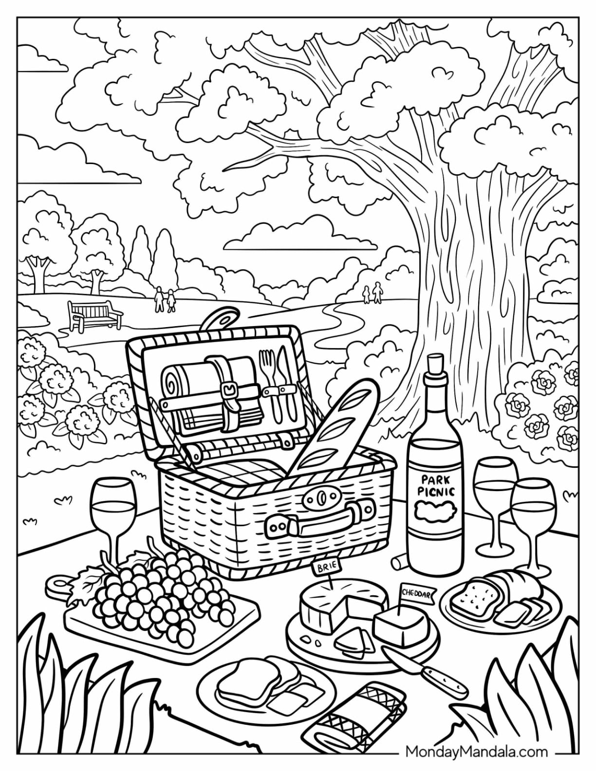 Picnic Mat Full of Delicious Food Coloring Page for Adults