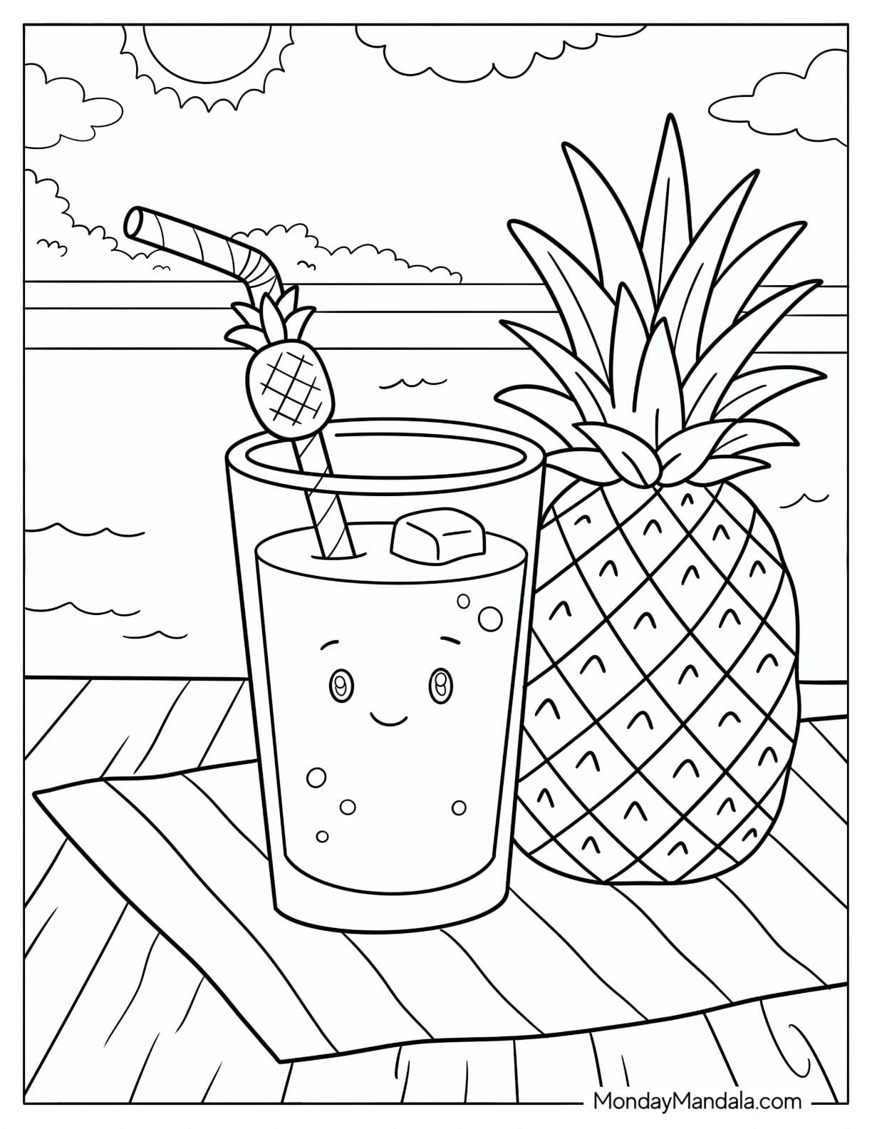 Pineapple Drink with Fresh Pineapple by the Pool