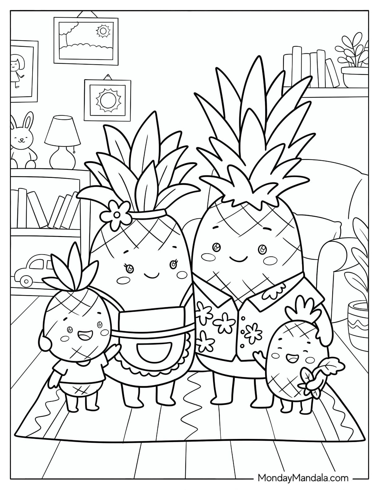 Pineapple Family in a Living Room Coloring Sheet