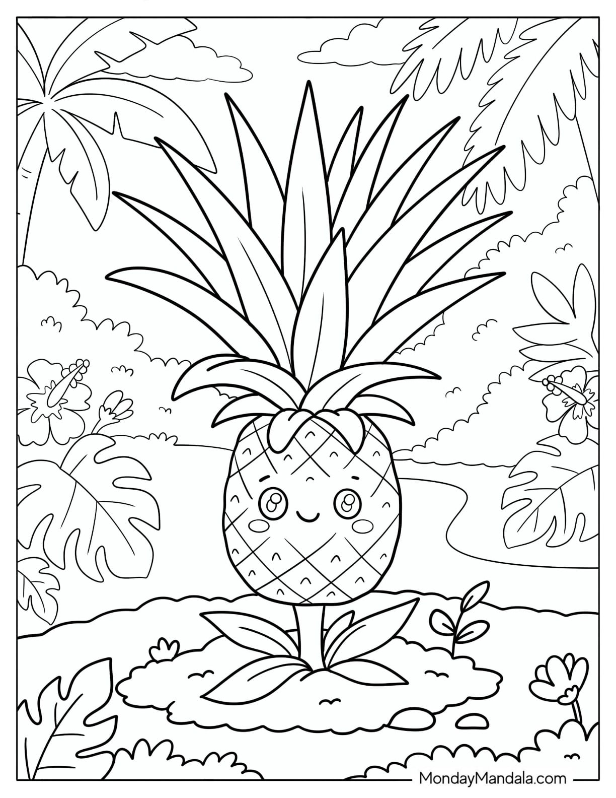 Pineapple Growing in a Tropical Garden Coloring Sheet