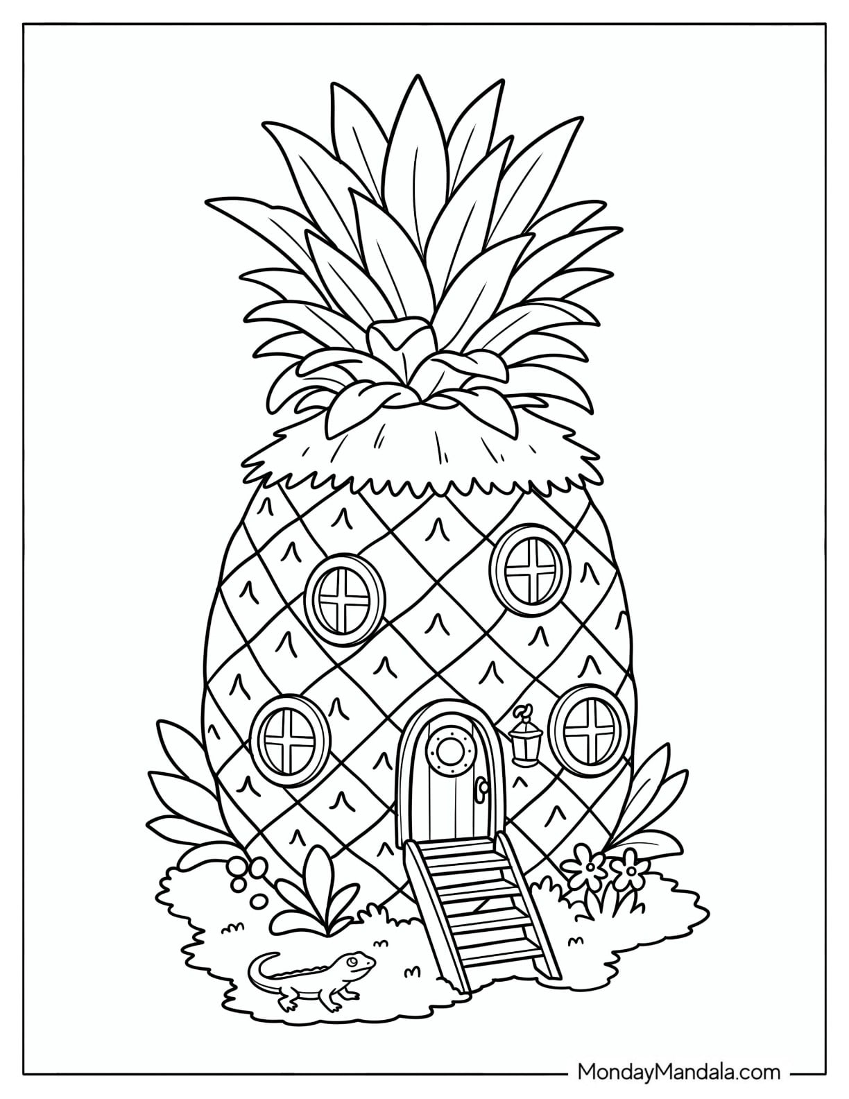 Pineapple House with a Lizard Coloring Sheet