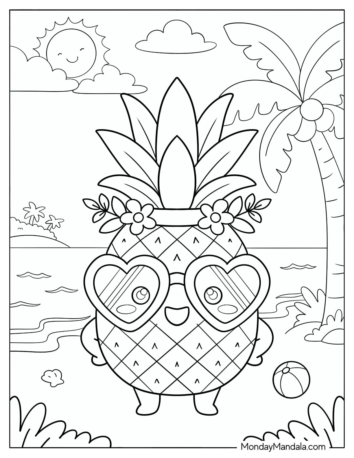 Pineapple Wearing Heart Shaped Sunglasses on a Tropical Beach