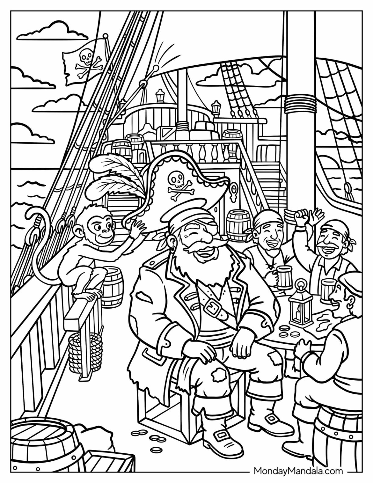 Pirate Captain Celebrating with His Crew Aboard Their Ship