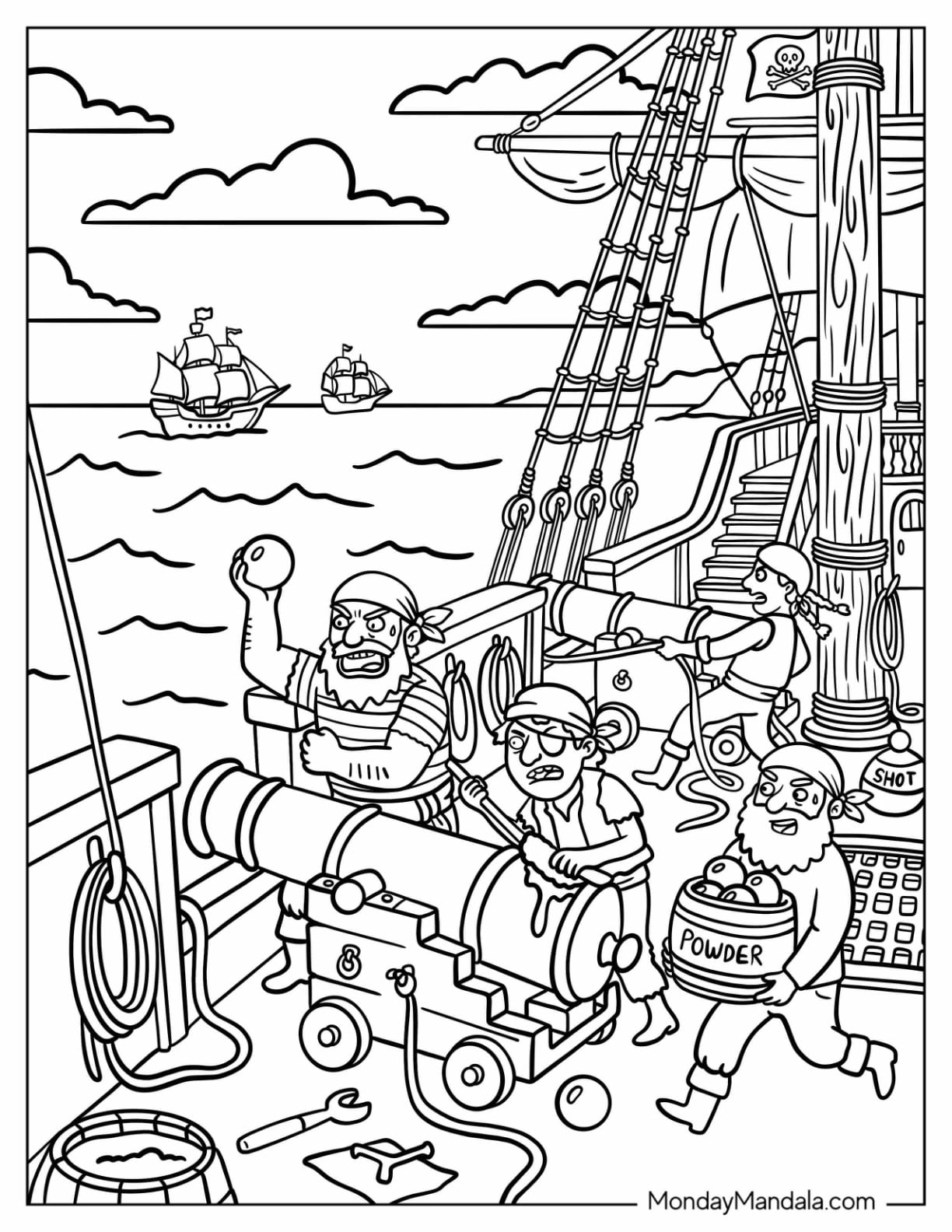 Pirate Crew Loading a Cannon Aboard Their Ship