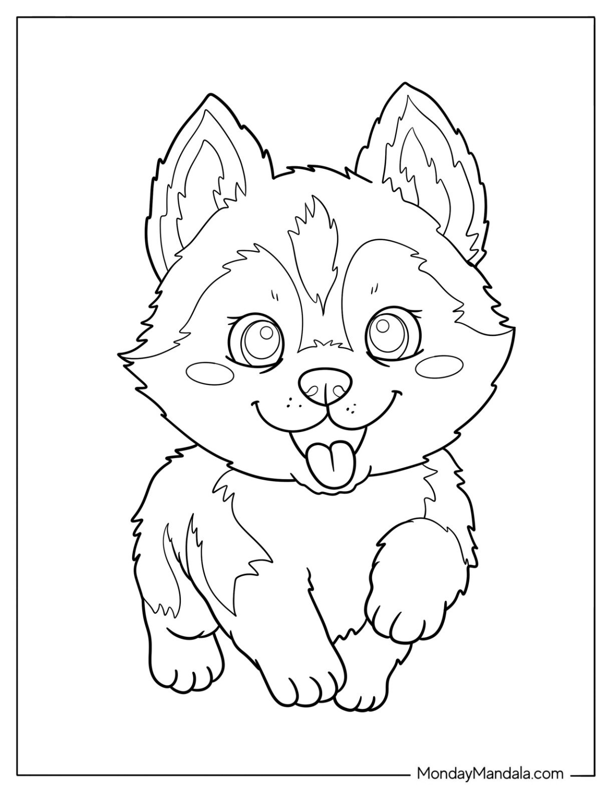 Playful Husky Coloring Pages Puppy with Blushing Face for Preschoolers