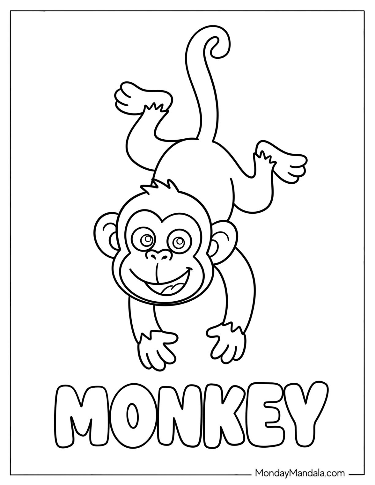 Playful Monkey with Text Coloring Page for Kids