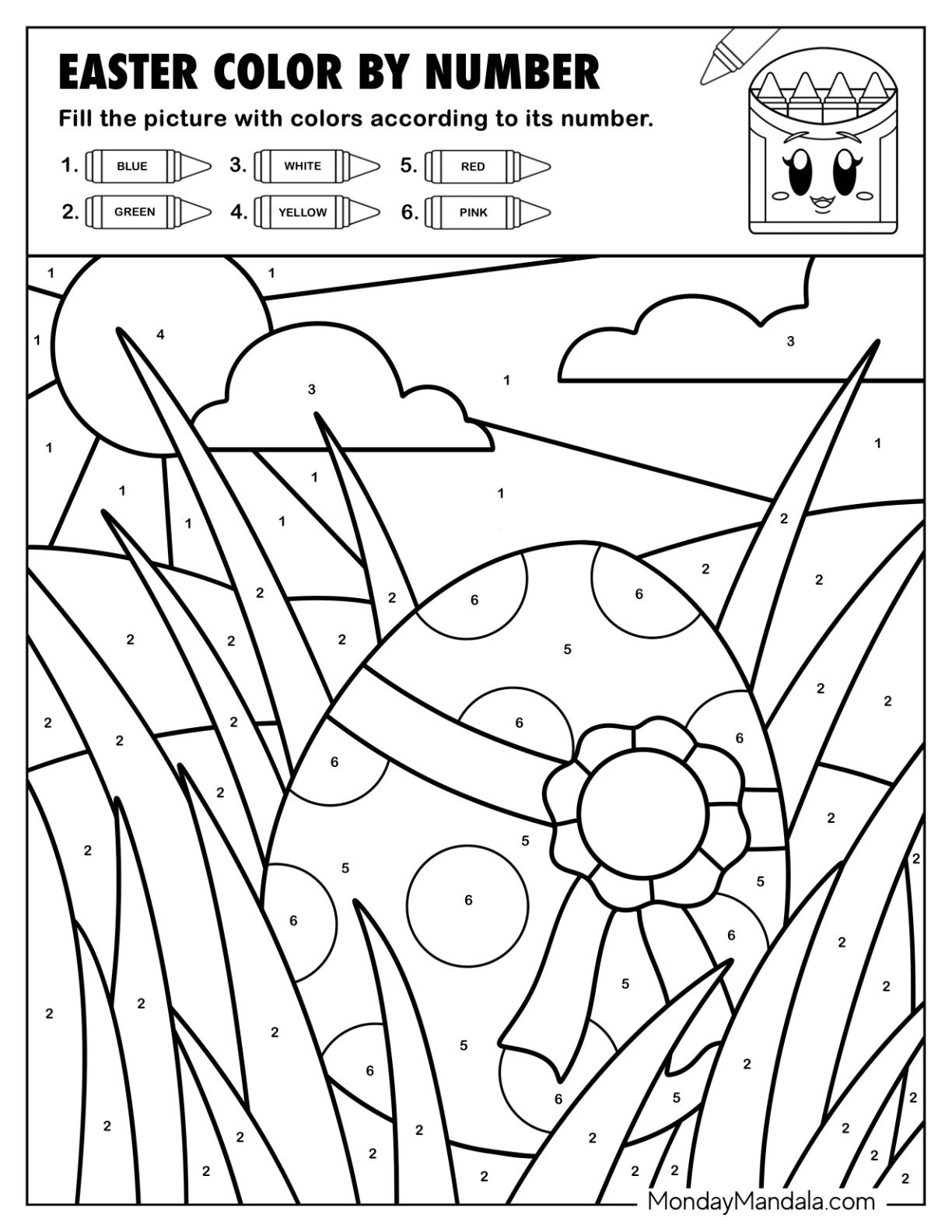 Polka Dot Easter Egg with Ribbon Color by Number