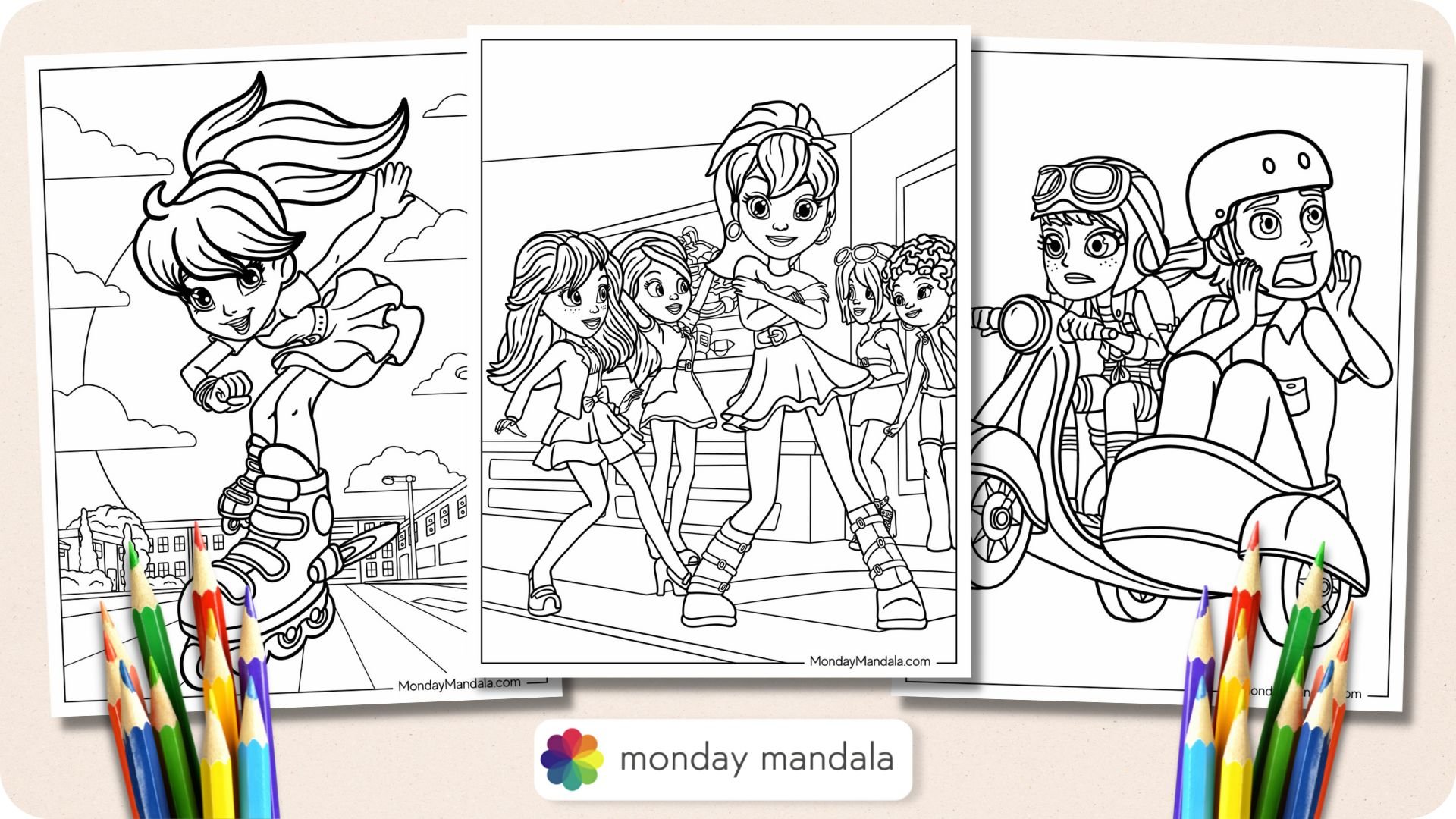 Polly and her friends with photos coloring page printable game