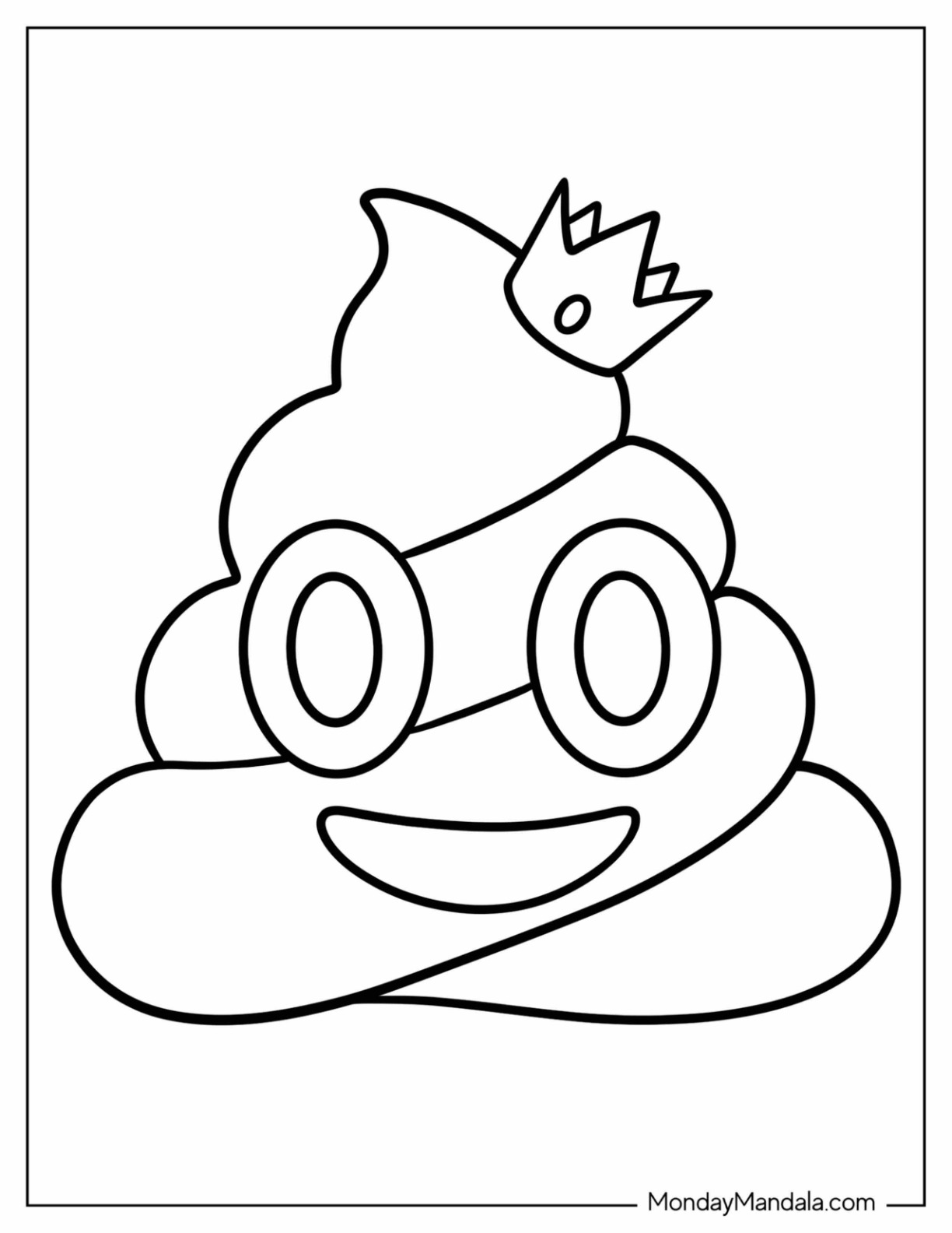 Poop Emoji Coloring Page with Crown for Preschoolers