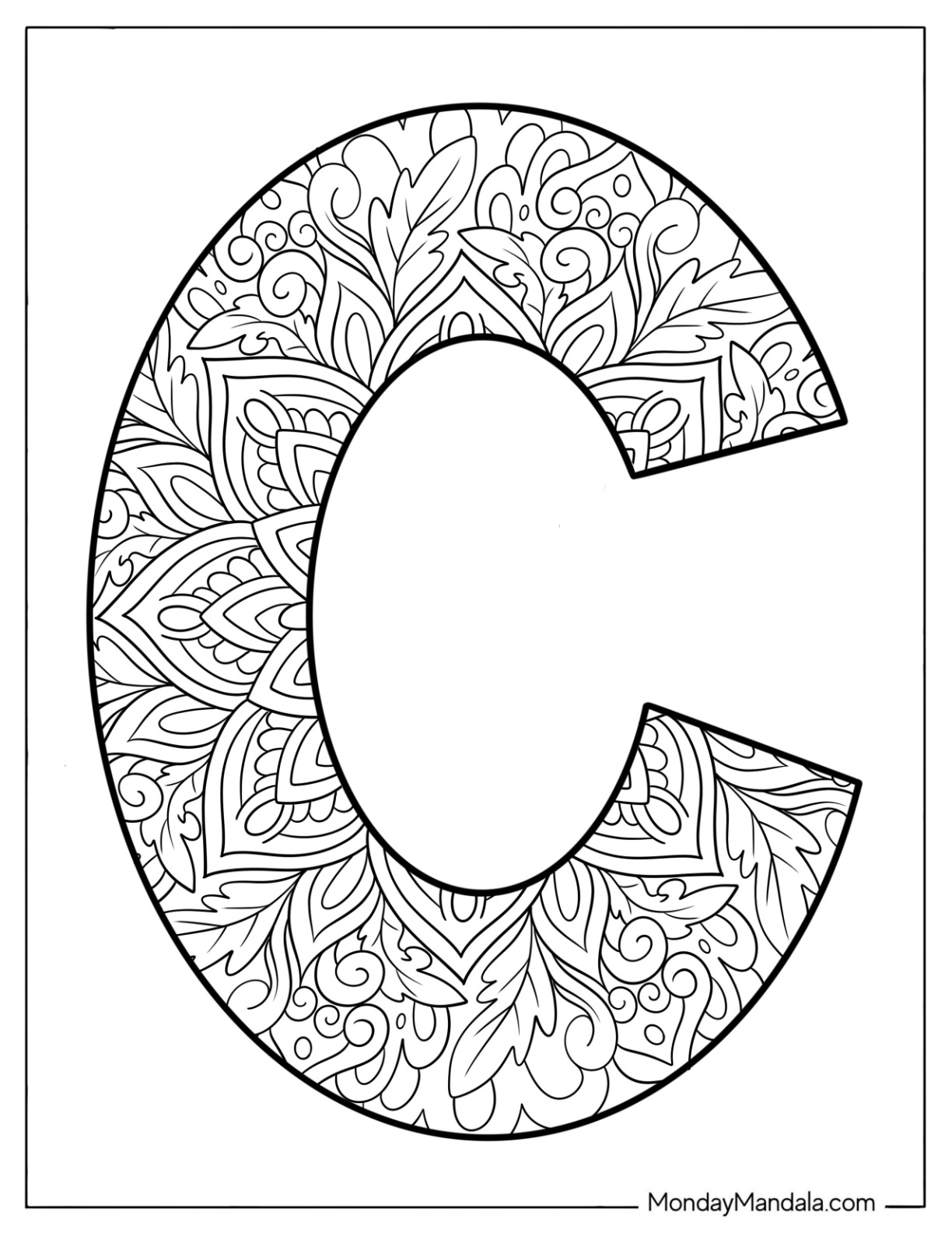 Pretty Big Letter C Coloring Page Mandala