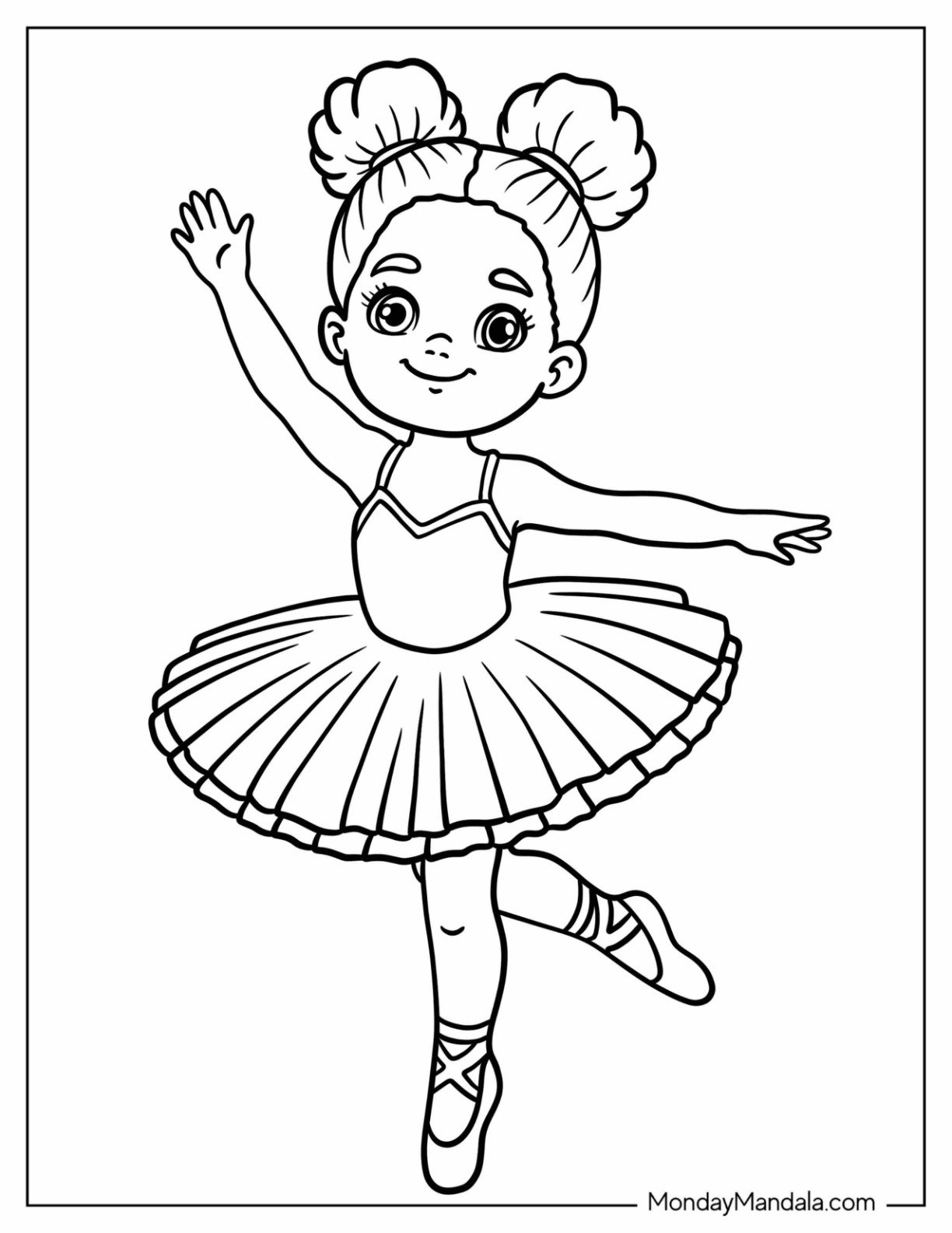 Pretty Black Girl & Boy Coloring Page Dancing Ballet in a Tutu for Kids