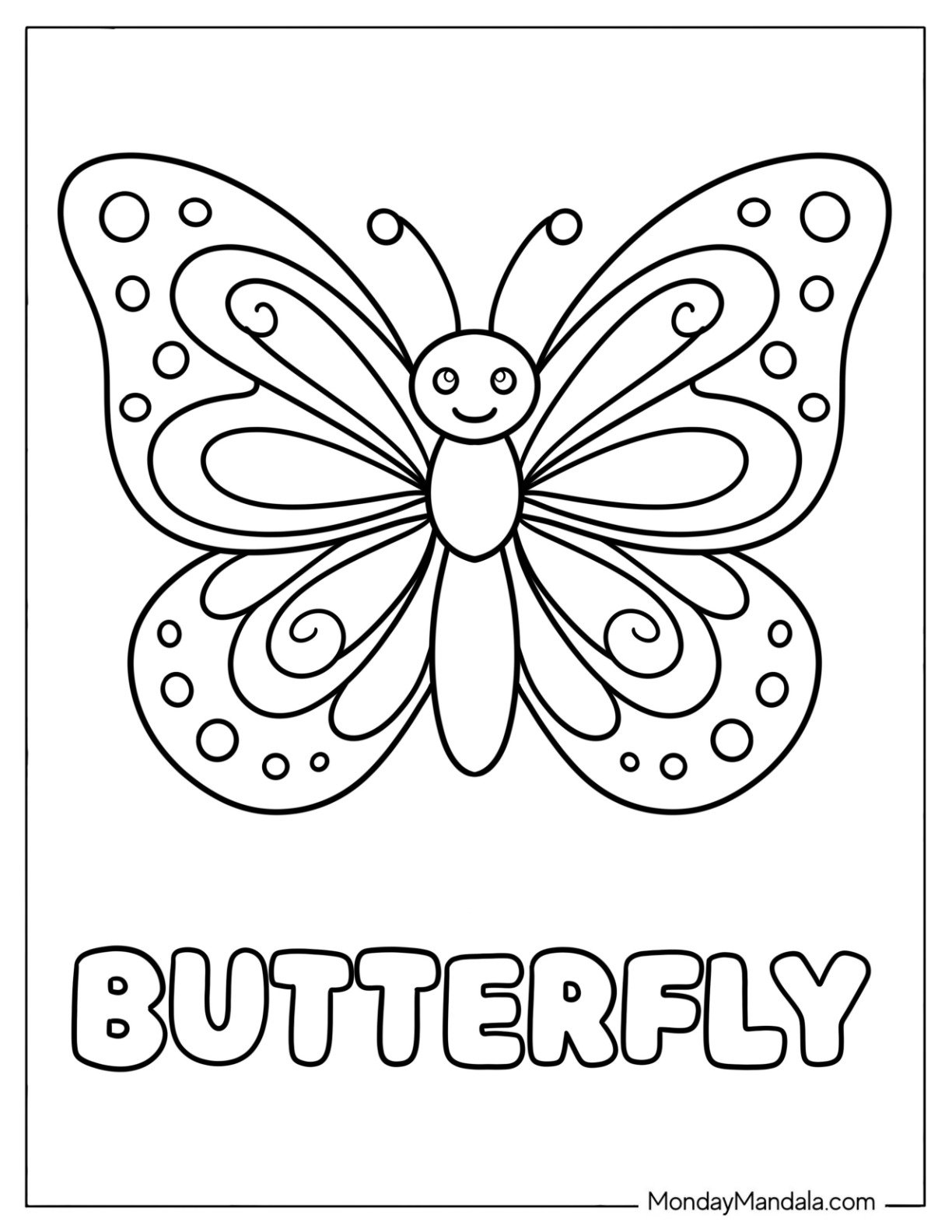 Pretty Butterfly with Text Coloring Page for Toddlers