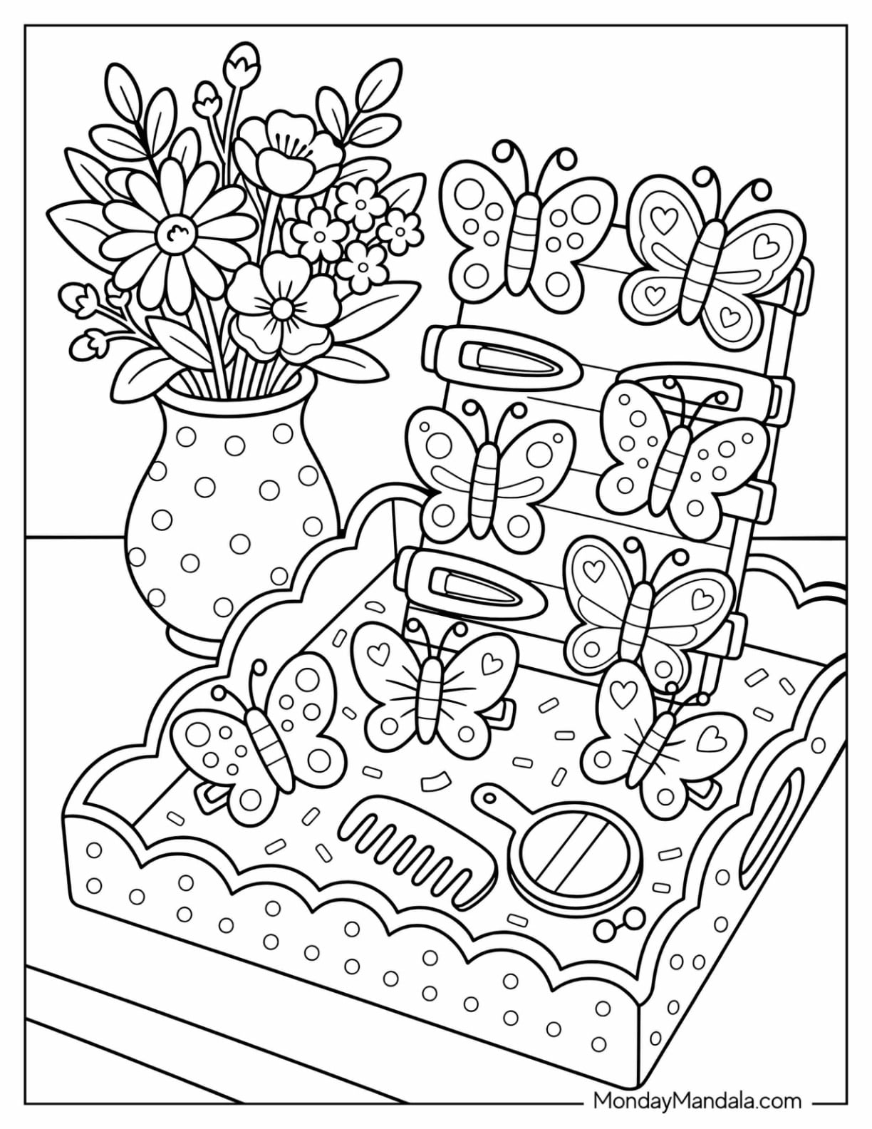 Pretty Dresser with Butterfly Clips Coloring Page