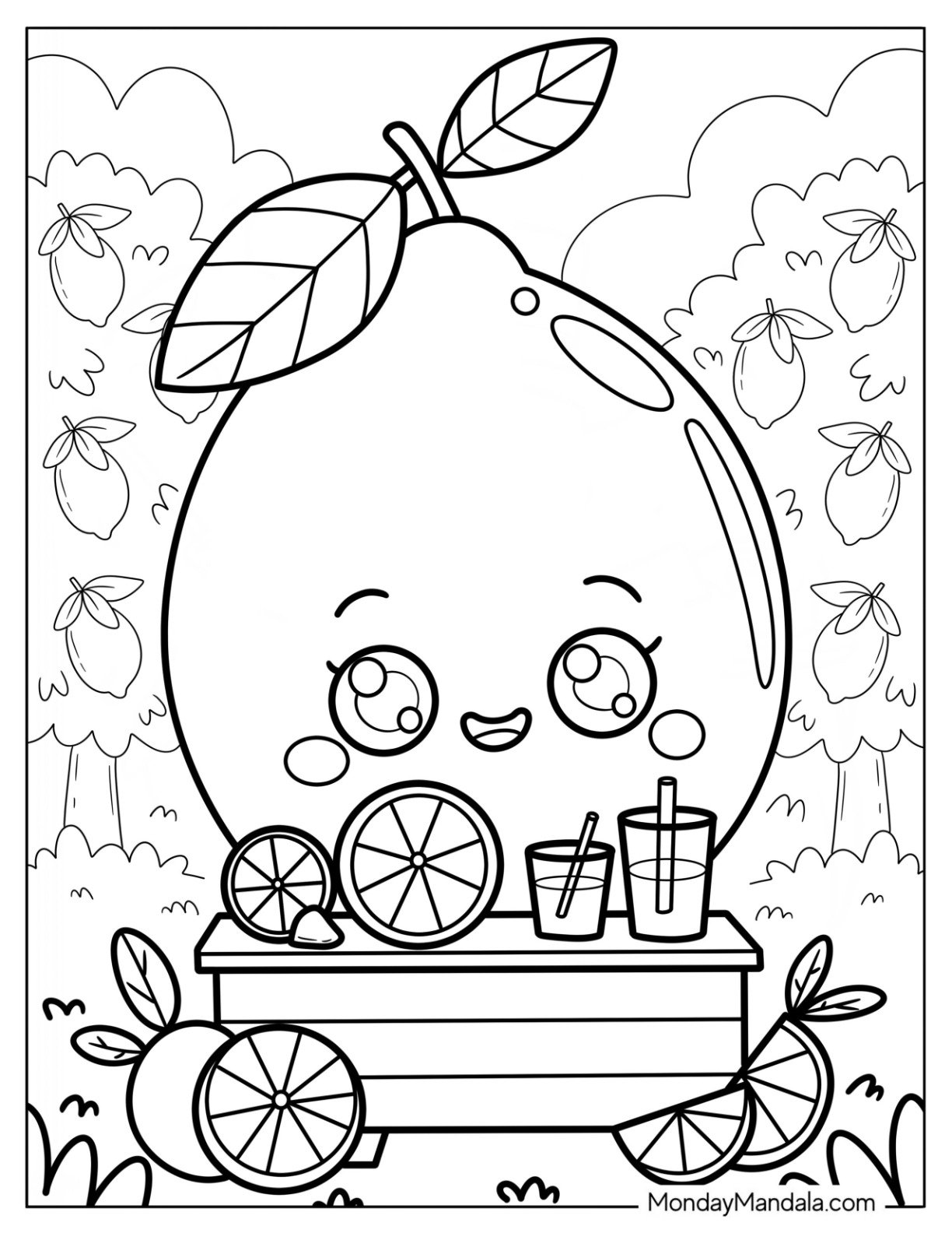 Pretty Lemon Coloring Page Running a Lemon Stand for Preschoolers