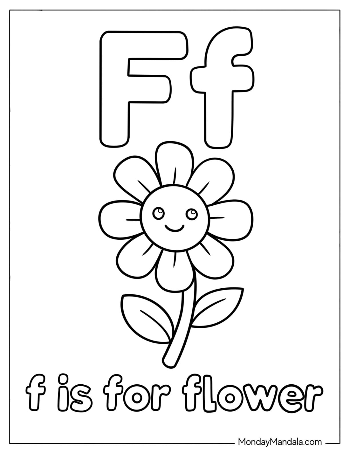 Pretty Letter F Coloring Page is for Flower for Kids