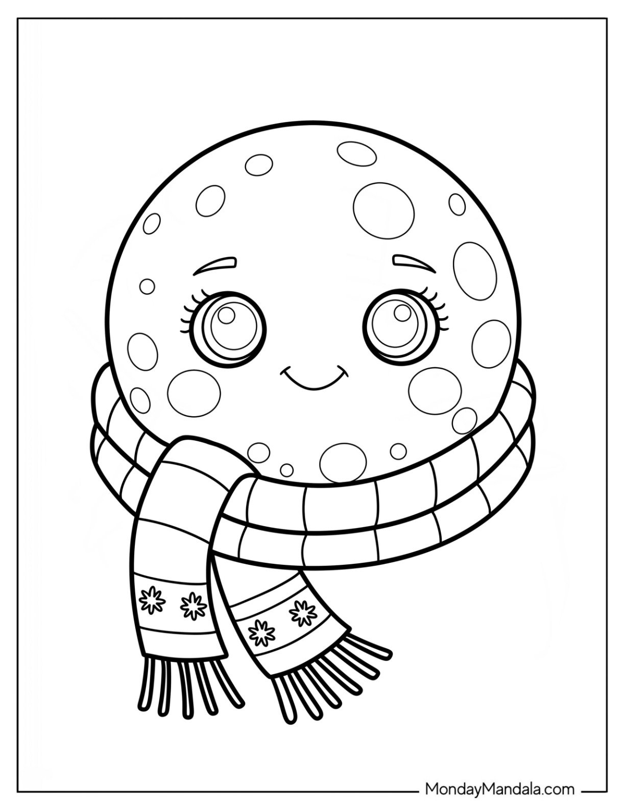Pretty Moon Coloring Page Wearing a Scarf for Kids