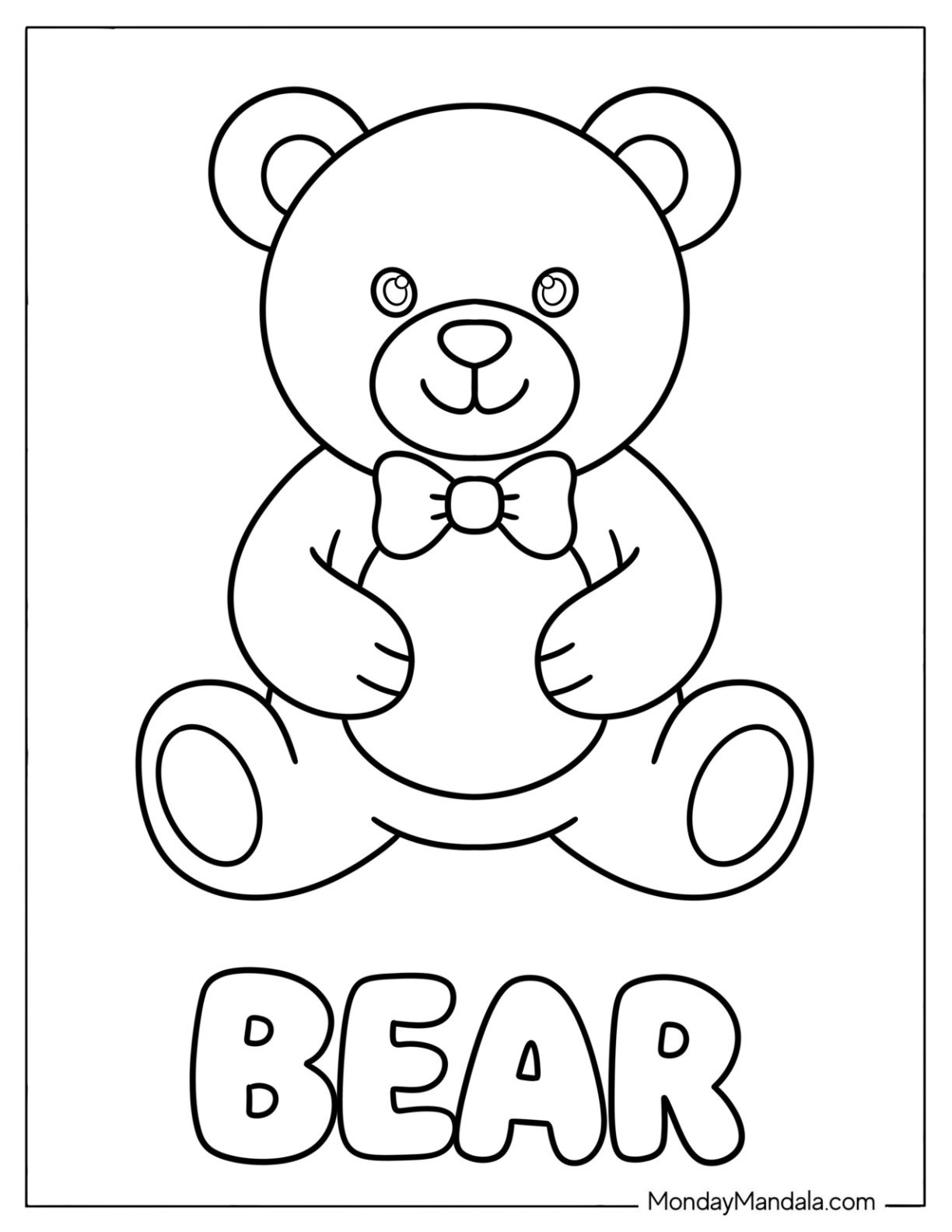 Pretty Teddy Bear with a Bowtie Coloring Sheet