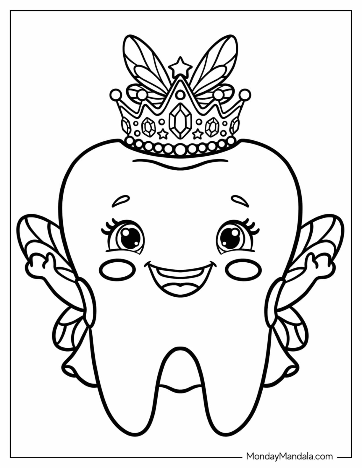 Pretty Tooth Fairy with a Crown Coloring Page for Kids