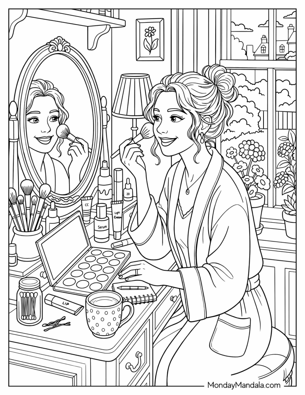 Pretty Woman Applying Makeup Coloring Page