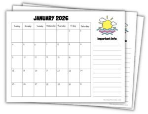 2026 Printable Calendars 56 Free PDF Printables Printable 2026 Calendars Landscape Sun 300x232 