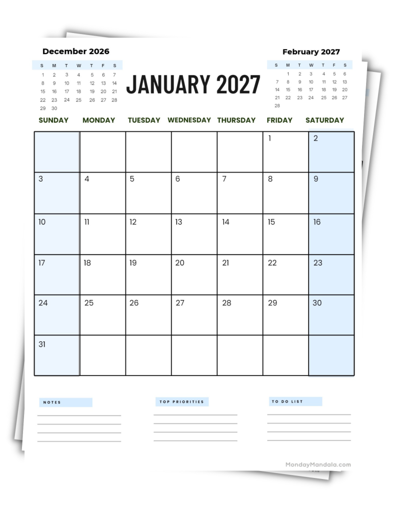 Printable 2027 Calendars Landscape Corporate 2