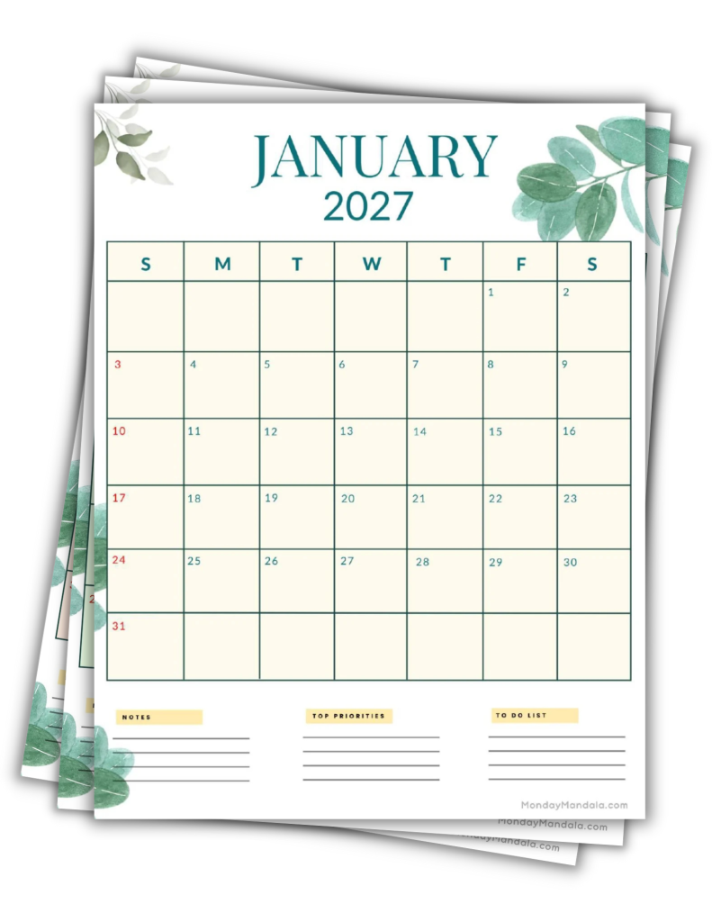 Printable 2027 Calendars Landscape Nature