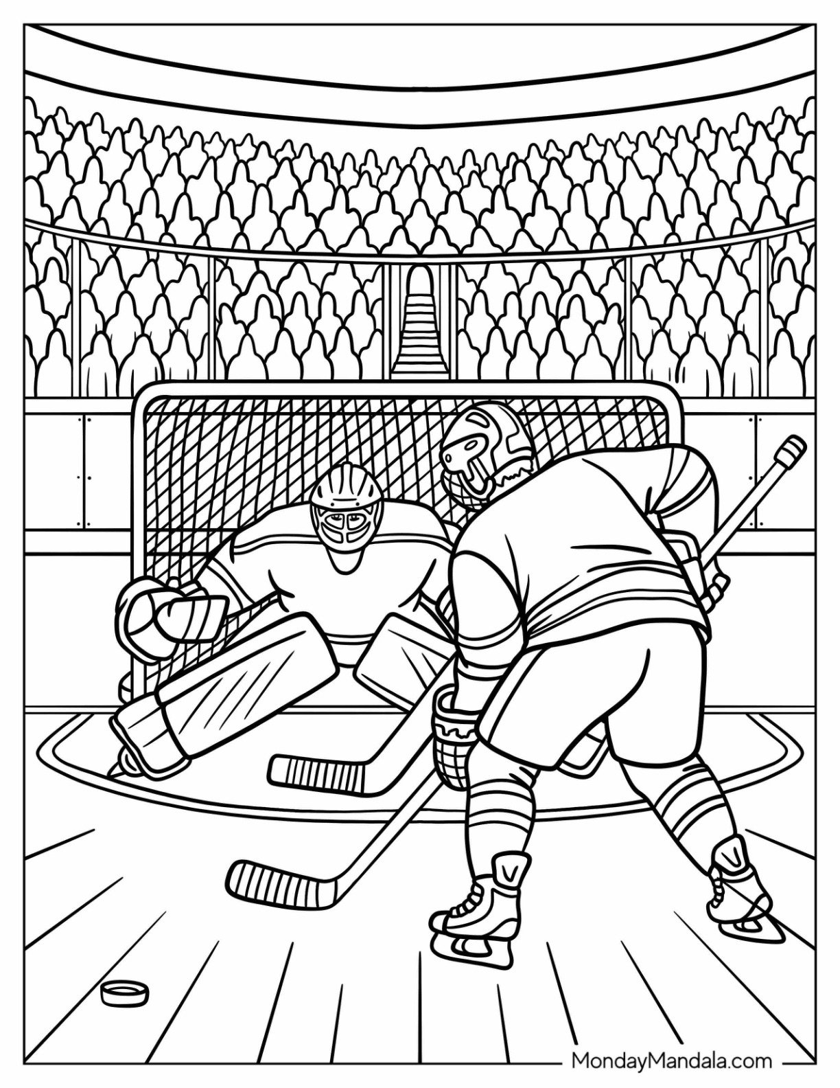 NHL & Hockey Coloring Page of Professional Ice Hockey Players Attempting to Score a Goal