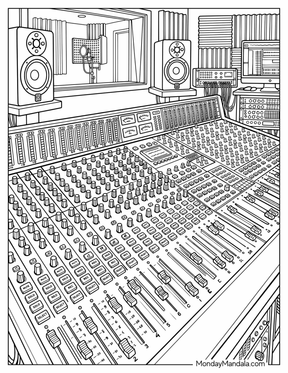 Professional Music Recording Studio Mixing Console Coloring Page