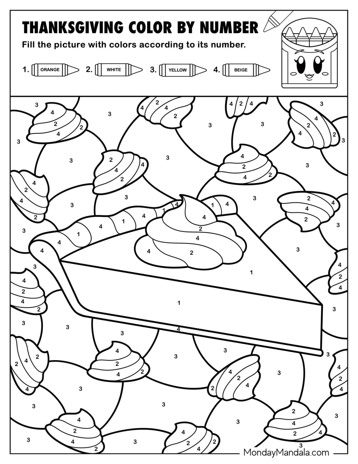 Pumpkin Pie Slice for Thanksgiving Color by Number